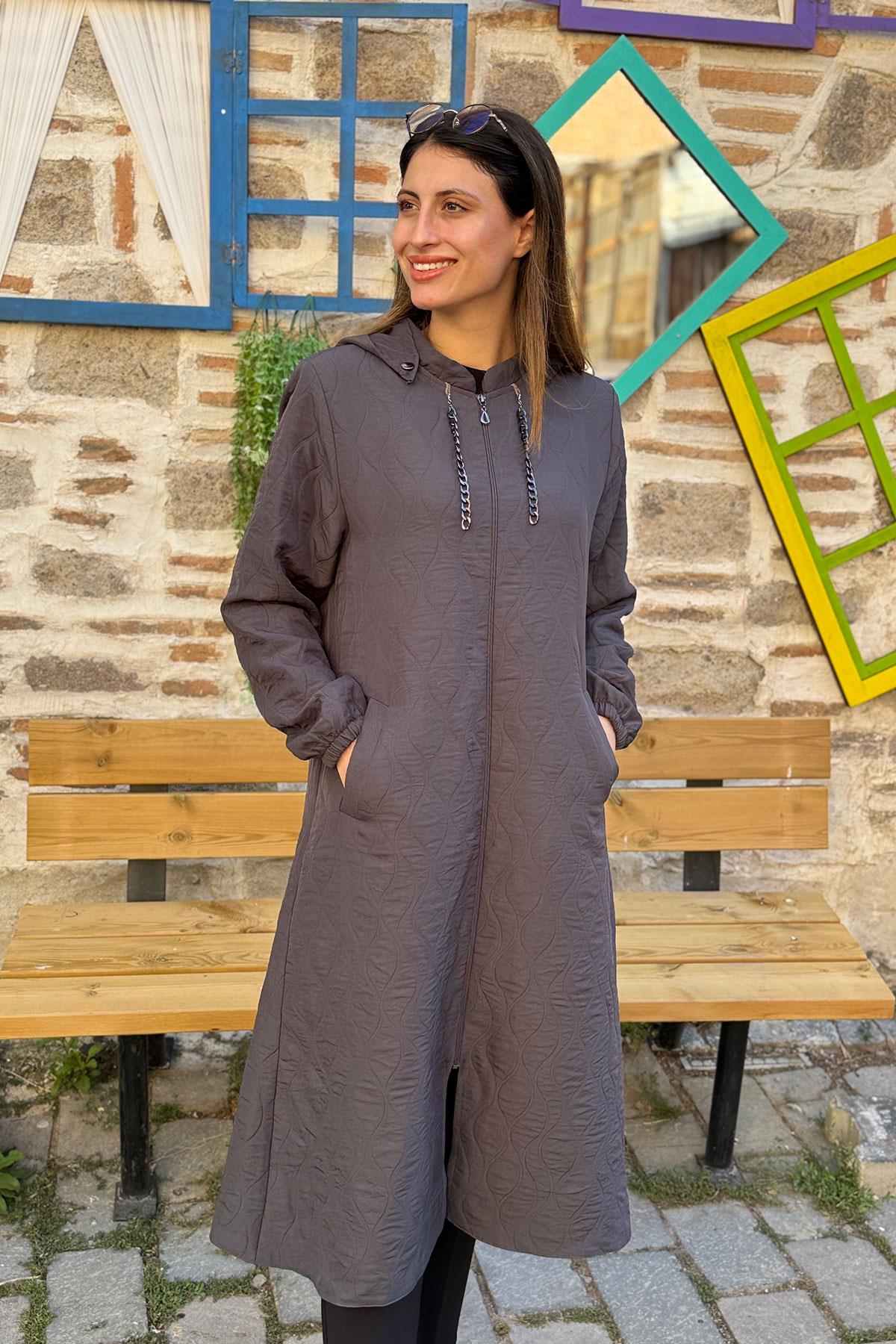 Damla Desen İnce Kapitone Kap - GRİ