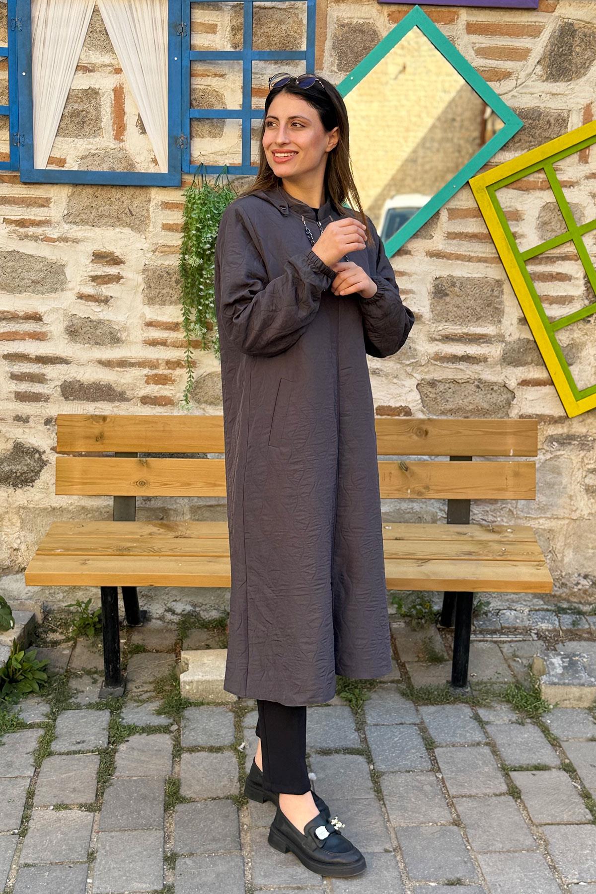 Damla Desen İnce Kapitone Kap - GRİ