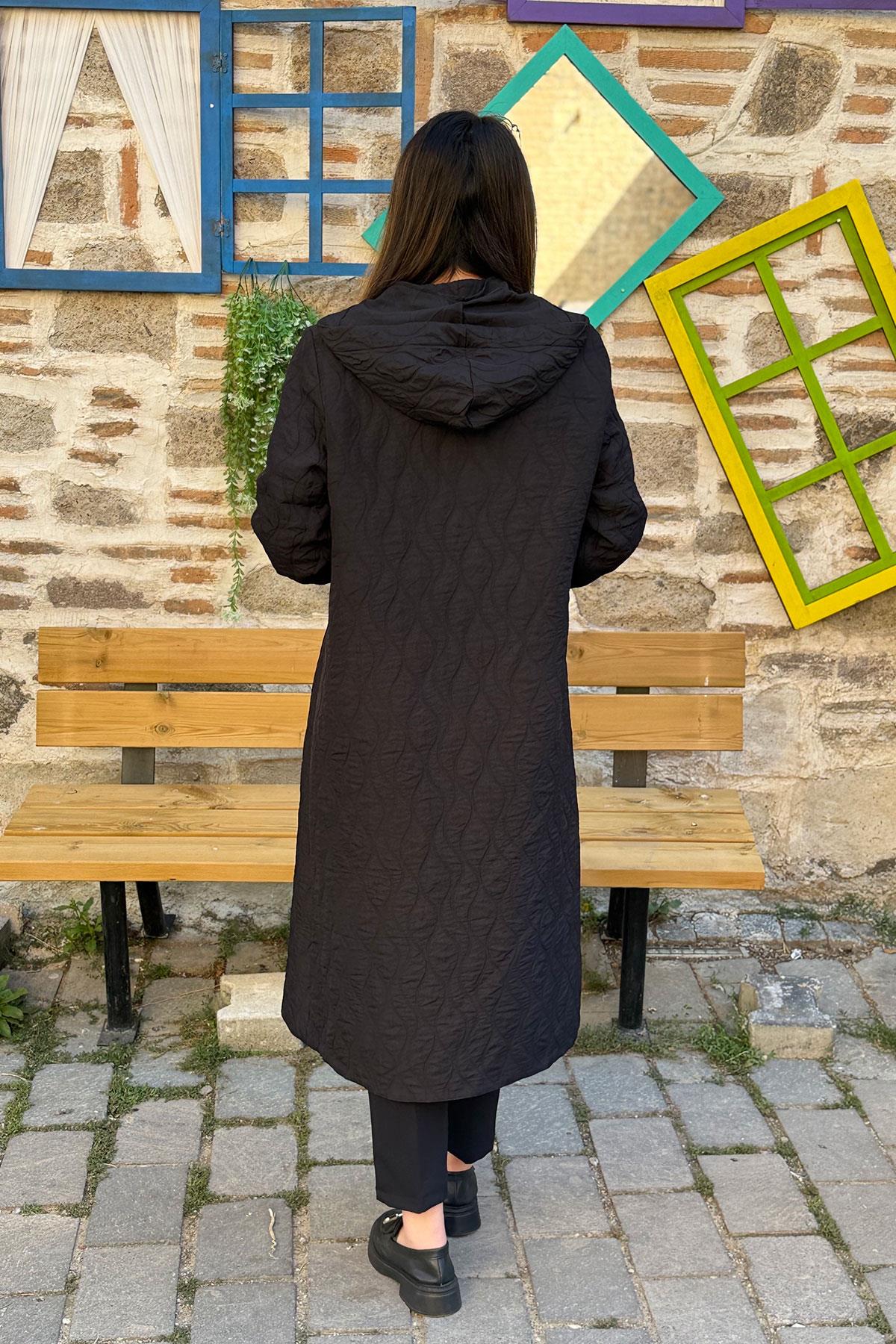 Damla Desen İnce Kapitone Kap - SİYAH