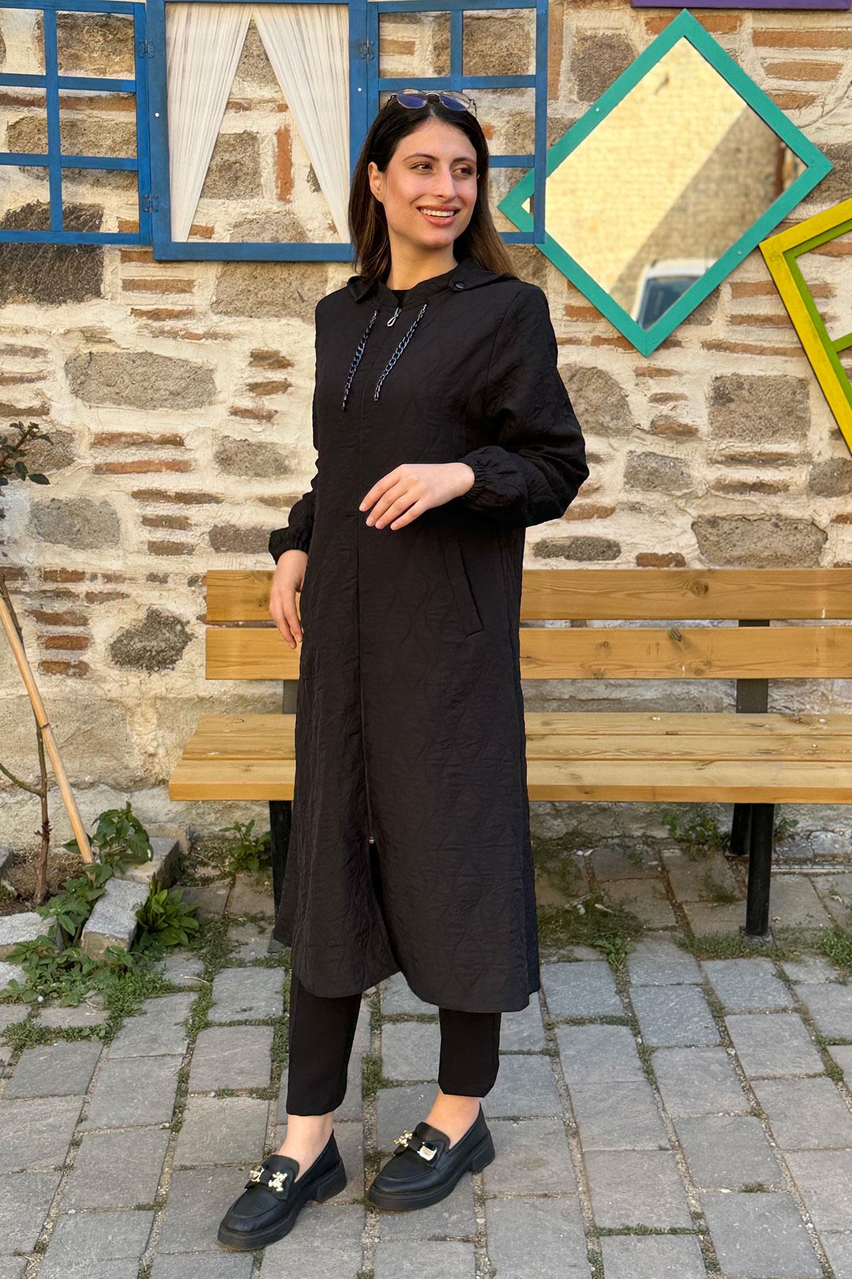 Damla Desen İnce Kapitone Kap - SİYAH