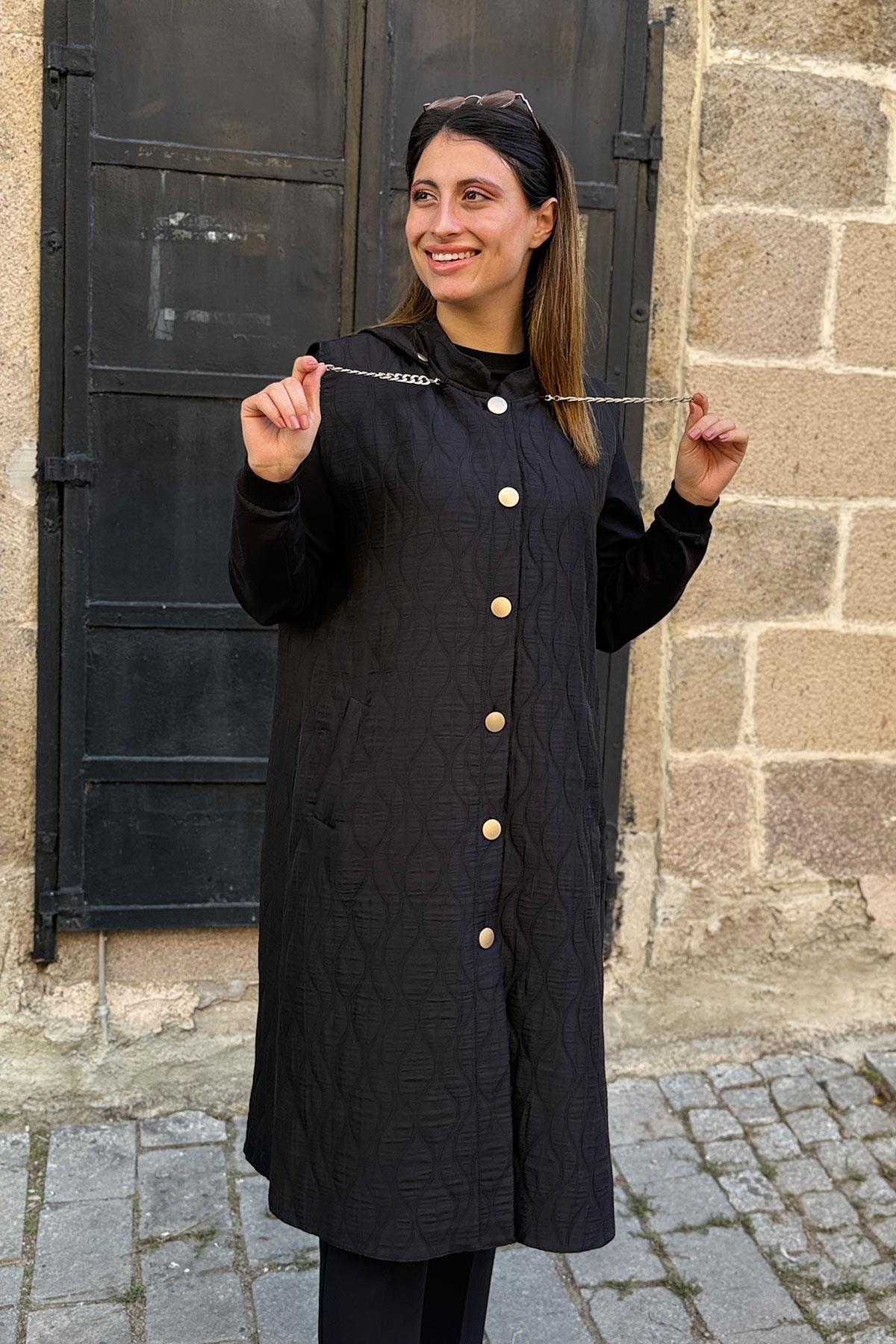 Damla Desen İnce Kapitone Yelek - SİYAH