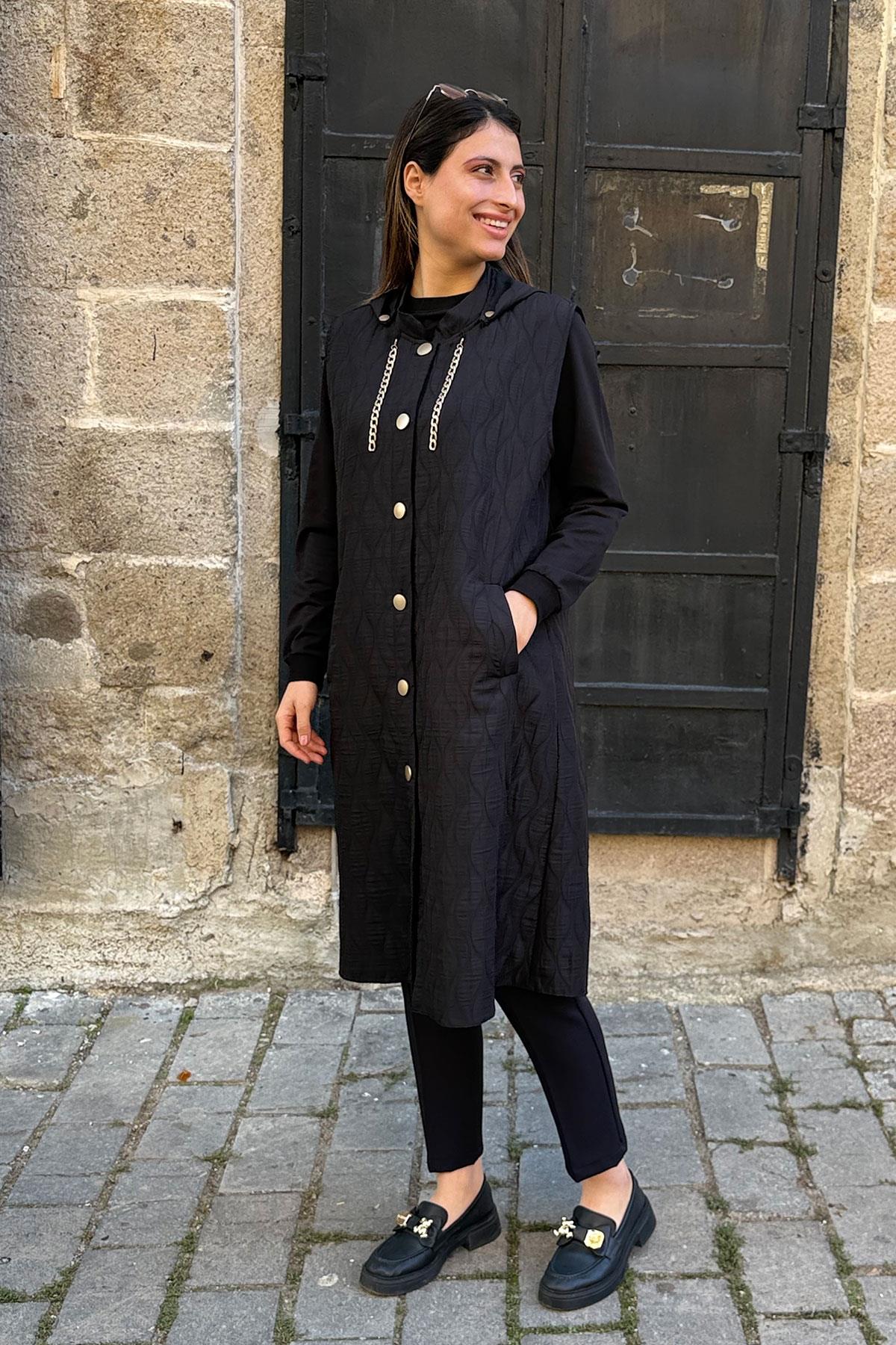 Damla Desen İnce Kapitone Yelek - SİYAH