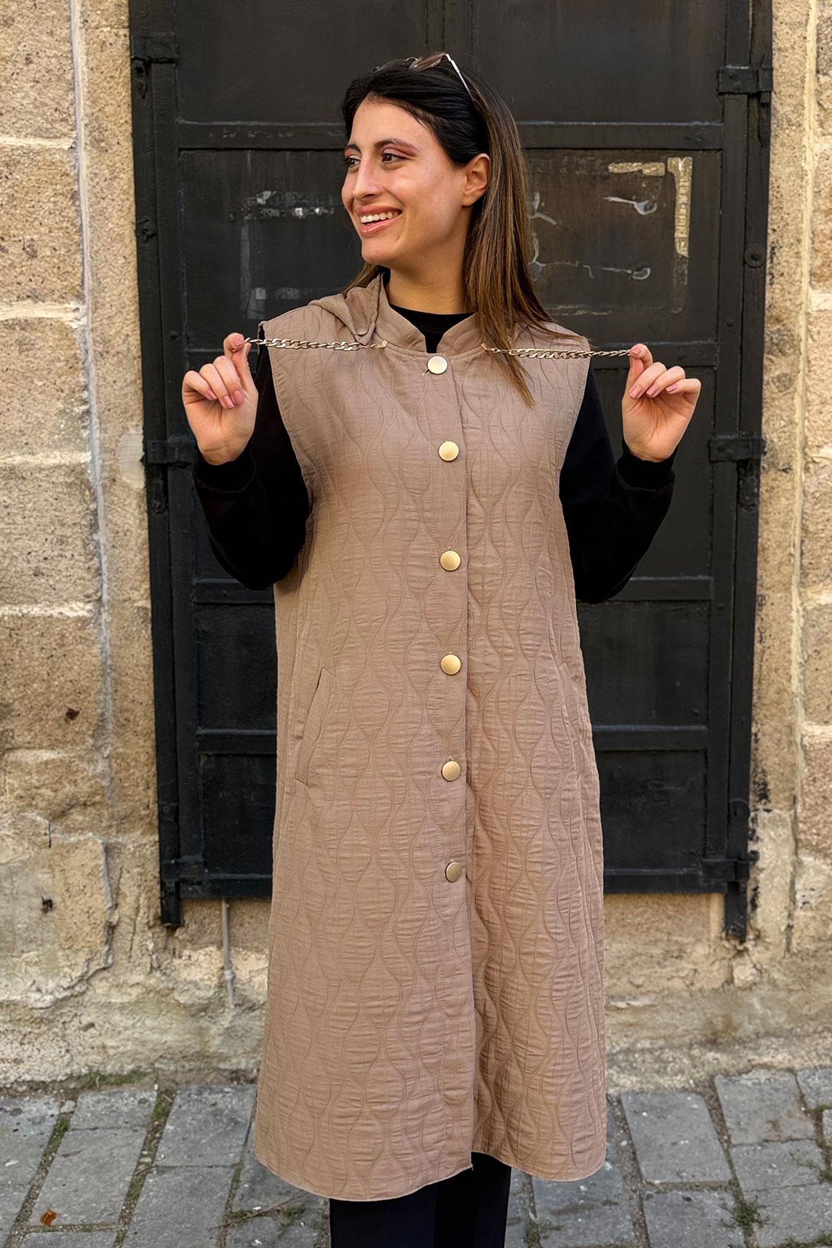 Damla Desen İnce Kapitone Yelek - VİZON