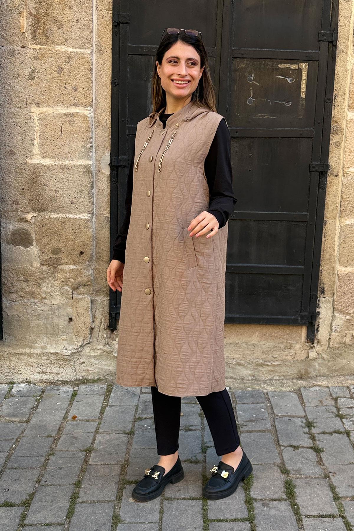 Damla Desen İnce Kapitone Yelek - VİZON