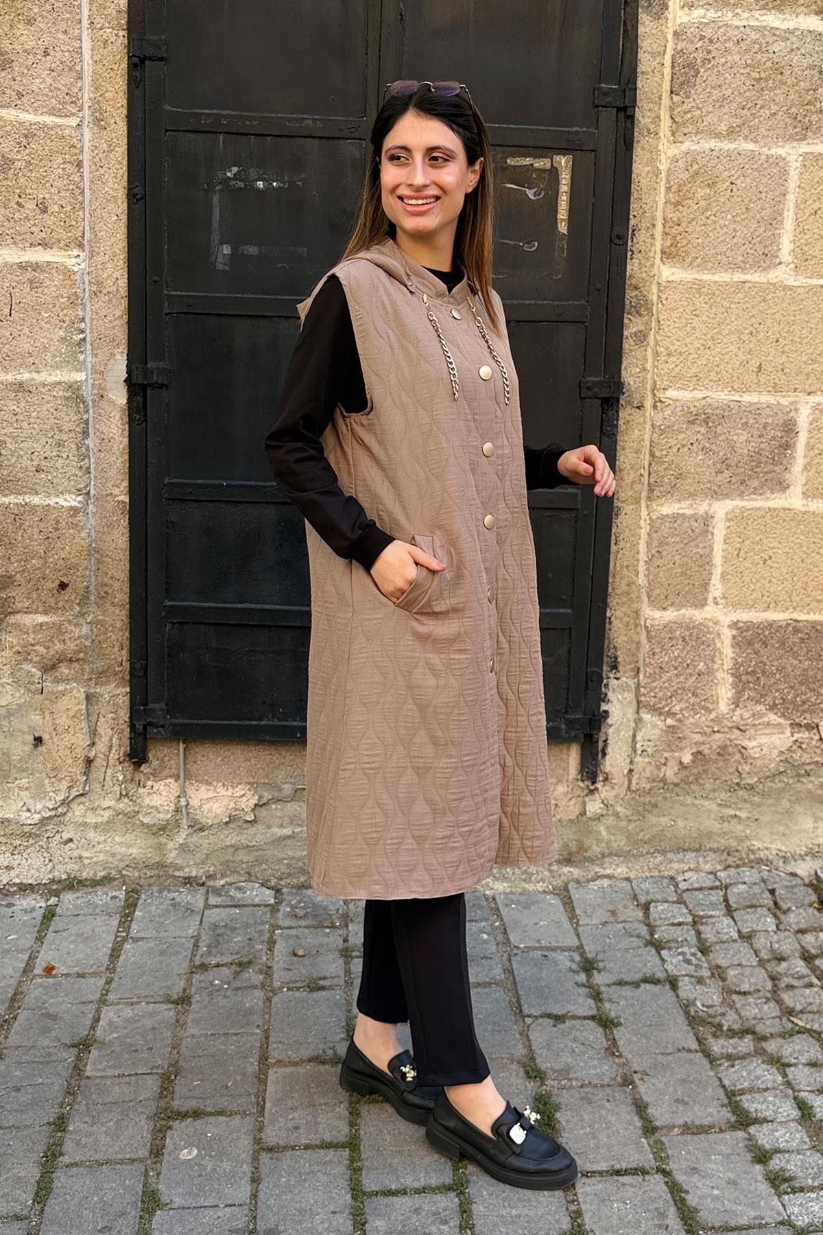 Damla Desen İnce Kapitone Yelek - VİZON