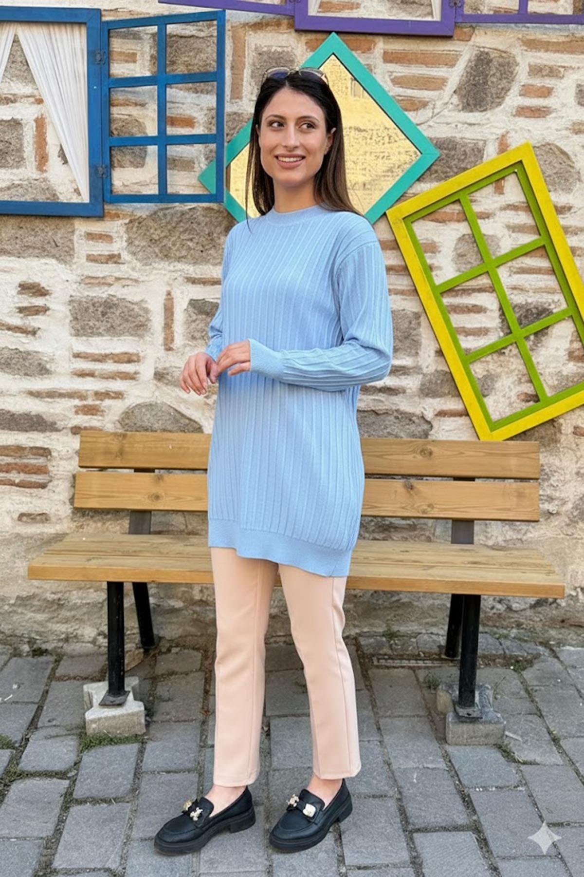 Dikey Dokulu Kadın Triko Tunik - Bebemavi