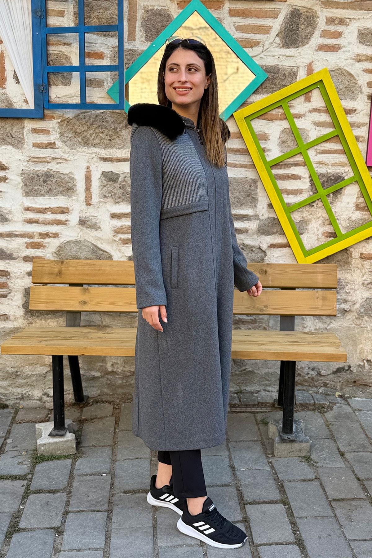 Dokuma Garnili Kaşe Kaban - GRİ