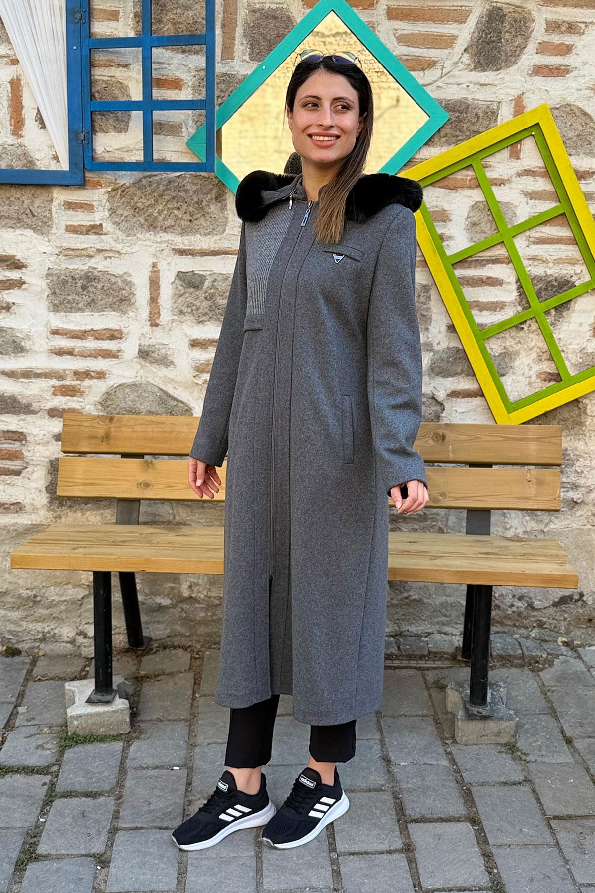 Dokuma Garnili Kaşe Kaban - GRİ