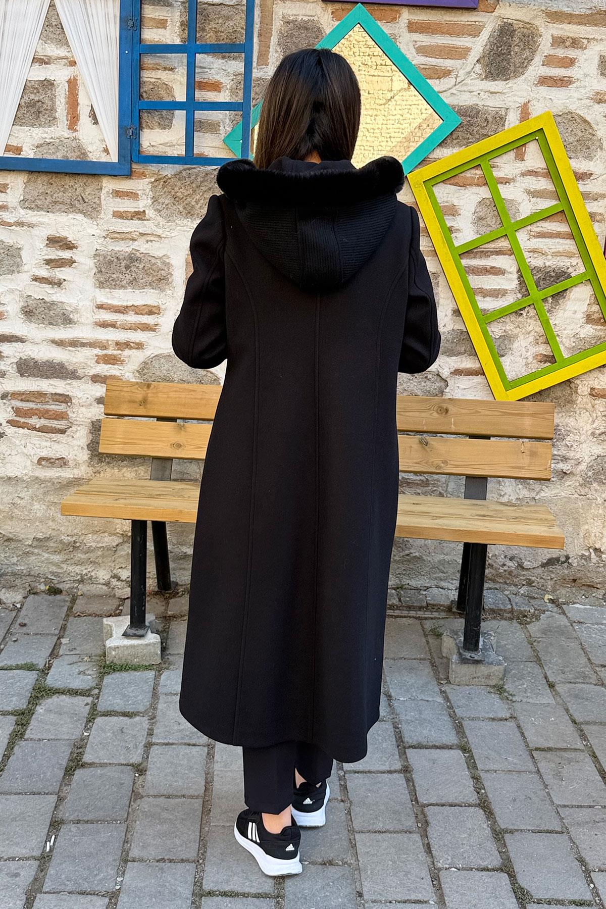 Dokuma Garnili Kaşe Kaban - SİYAH