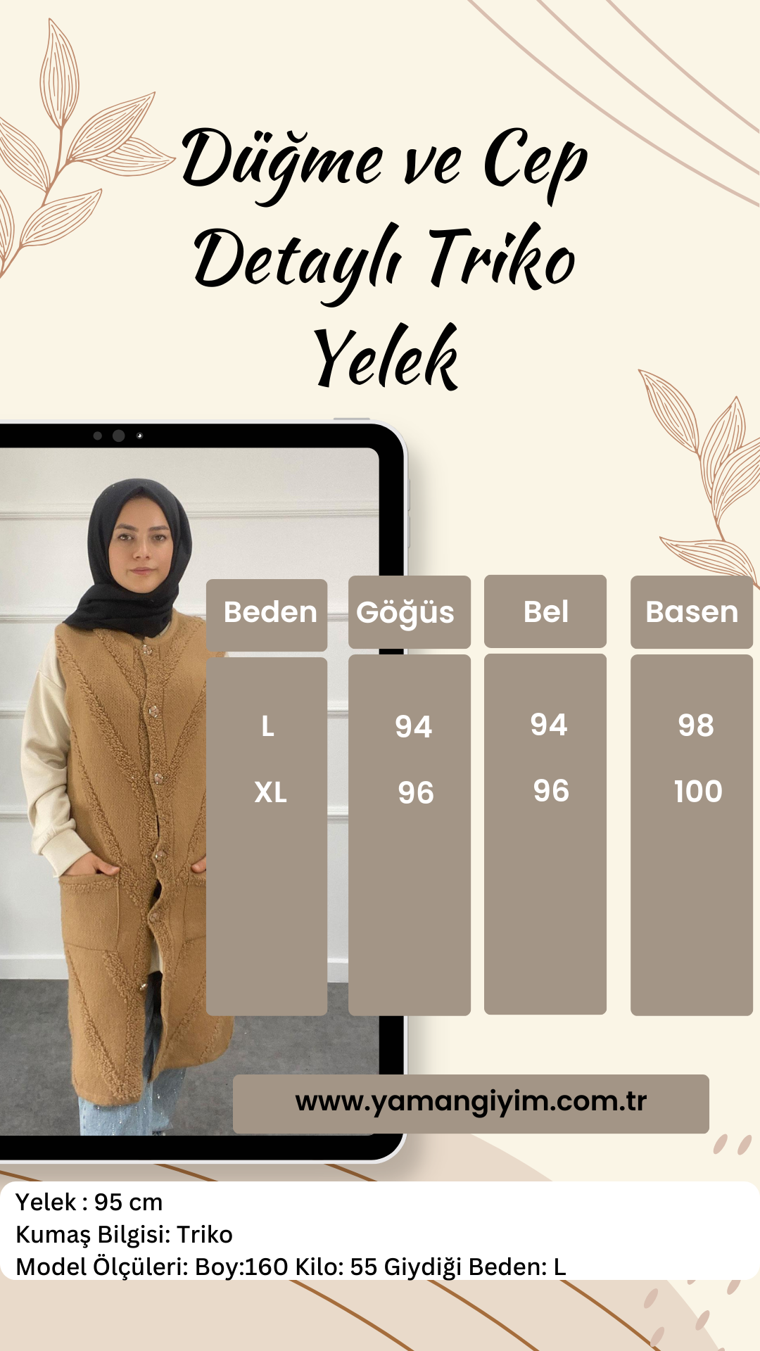 Düğme ve Cep Detaylı Triko Yelek - CAMEL