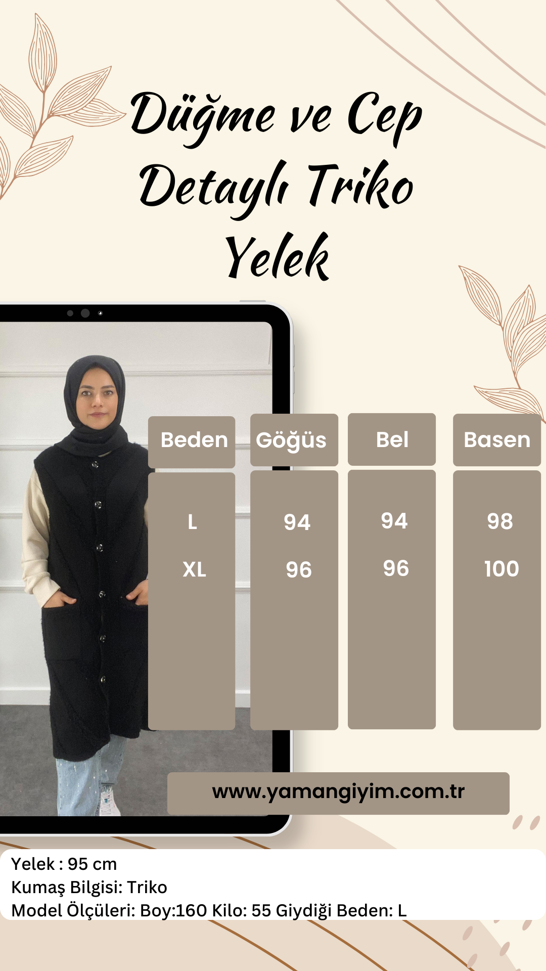 Düğme ve Cep Detaylı Triko Yelek - SİYAH