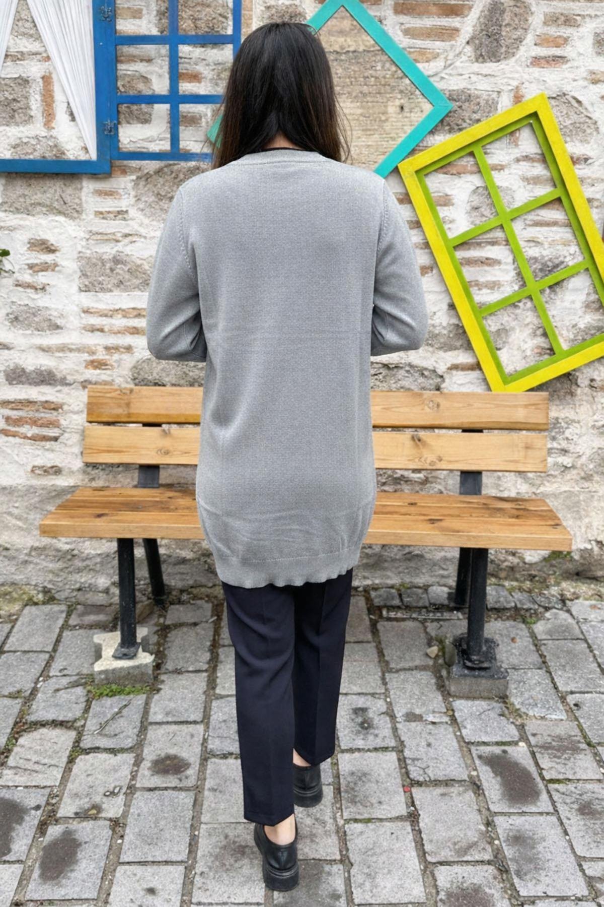Düğmeli Triko Hırka - GRİ