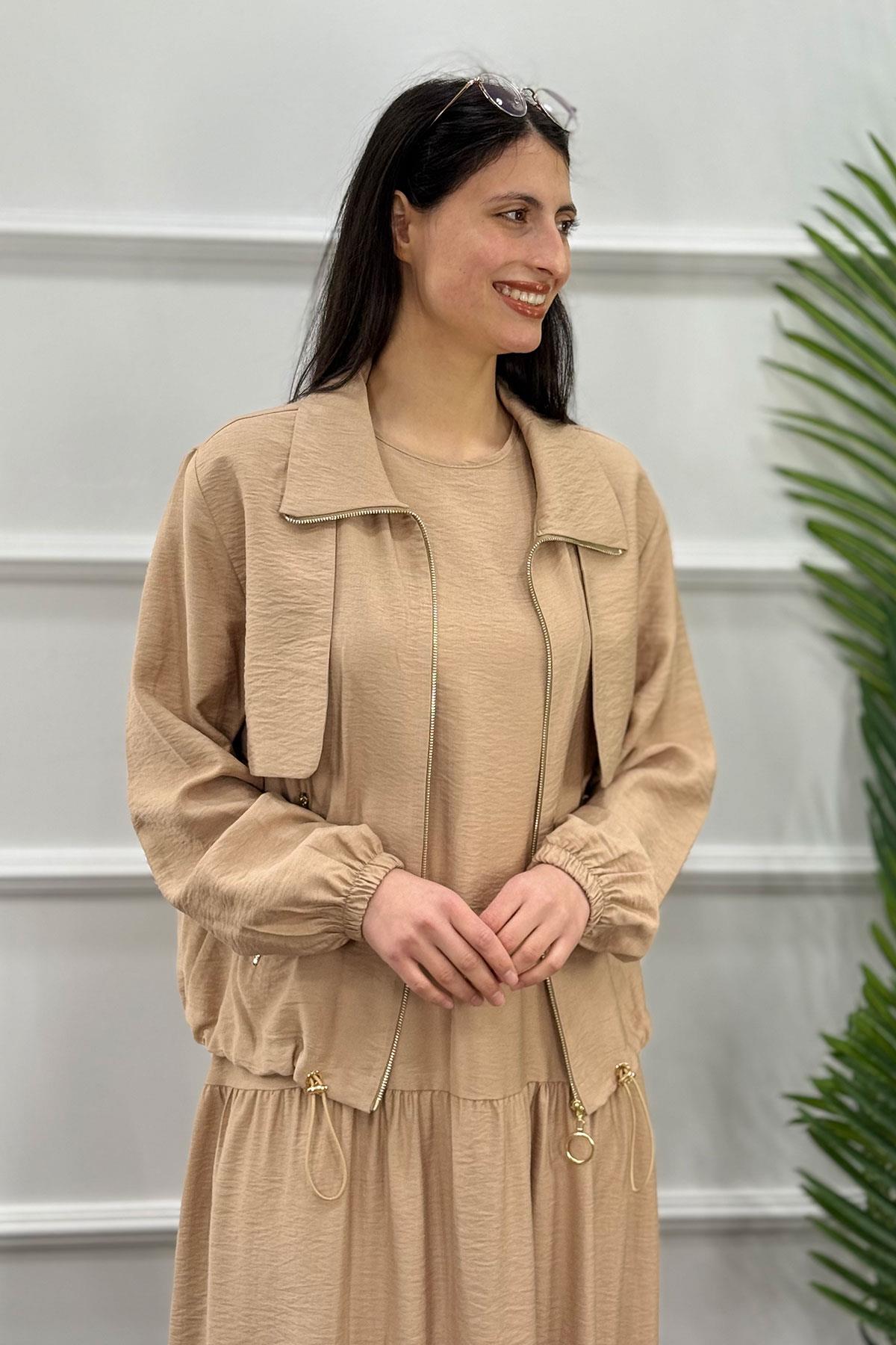 Ecre Tesettür Elbise - Bej