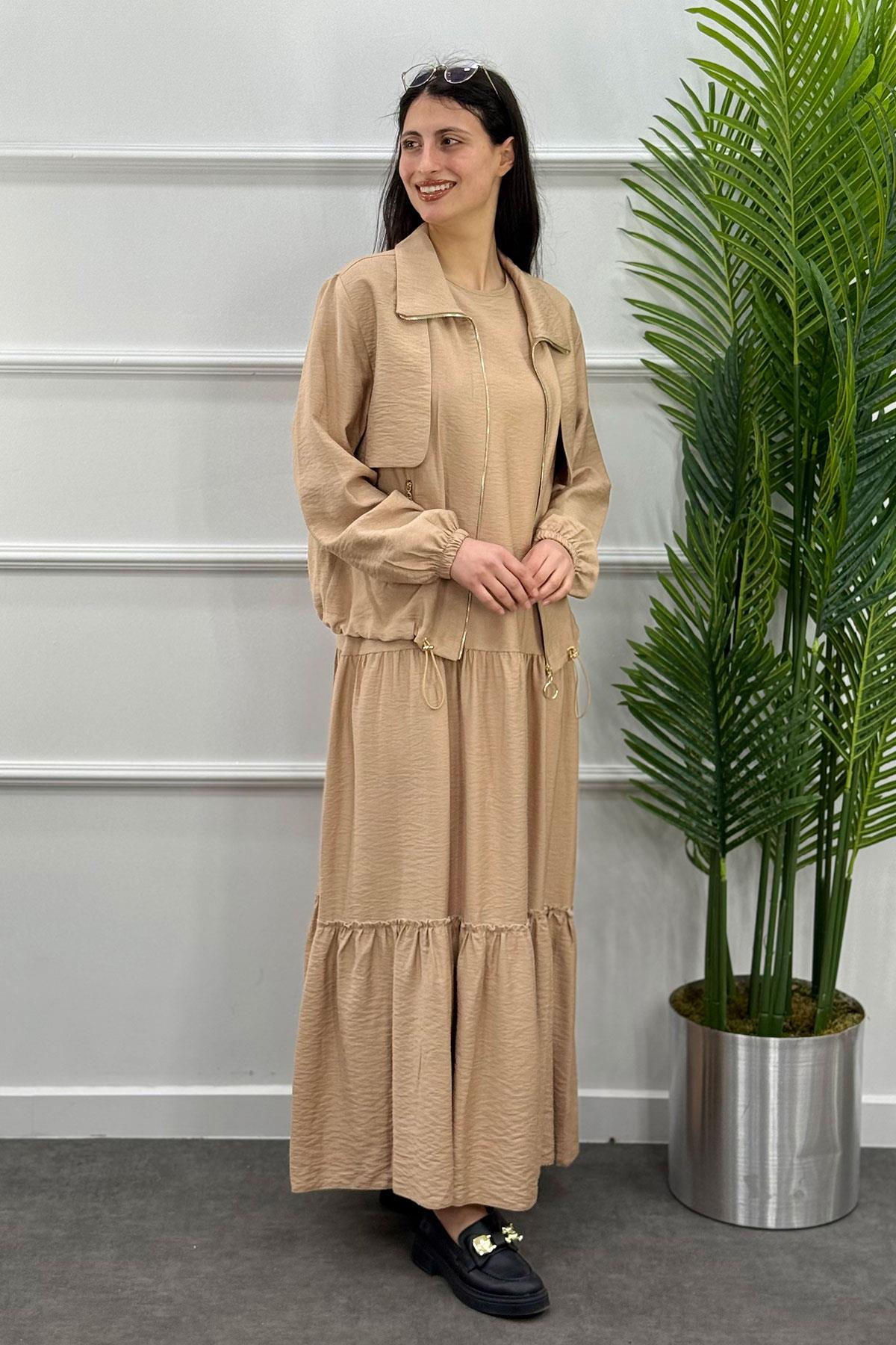 Ecre Tesettür Elbise - Bej