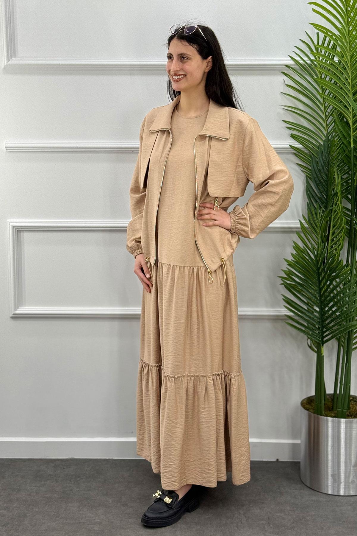 Ecre Tesettür Elbise - Bej