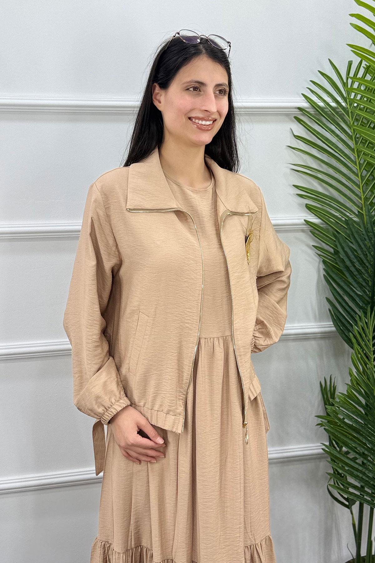 Ecrin Tesettür Elbise - Bej