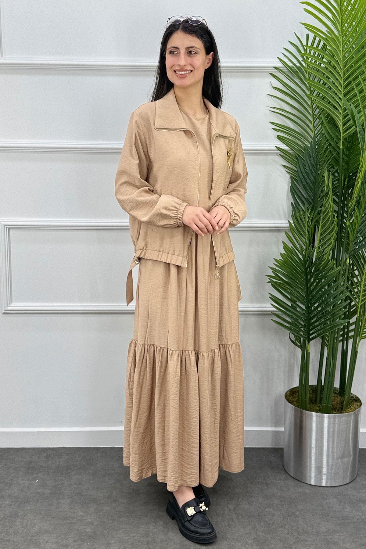 Ecrin Tesettür Elbise - Bej