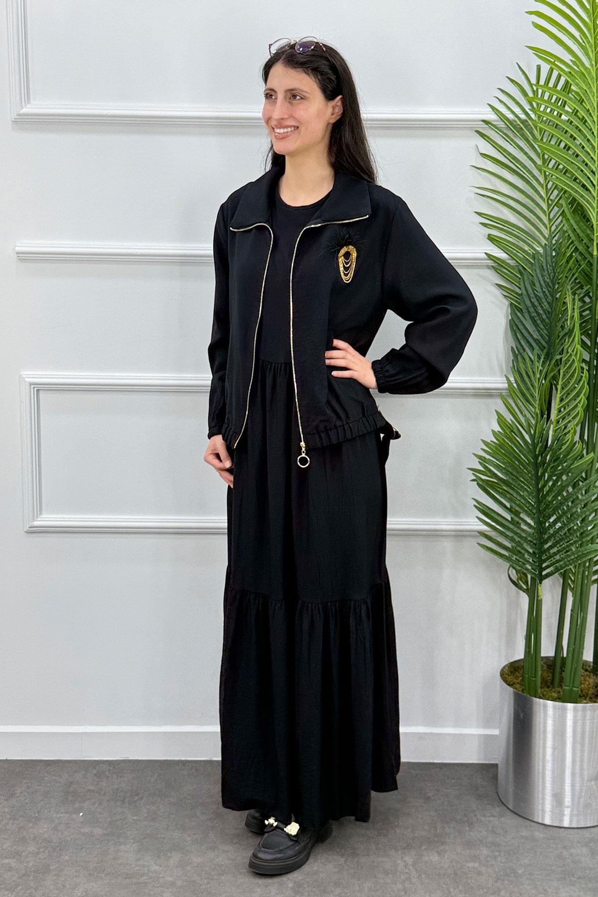 Ecrin Tesettür Elbise - Siyah