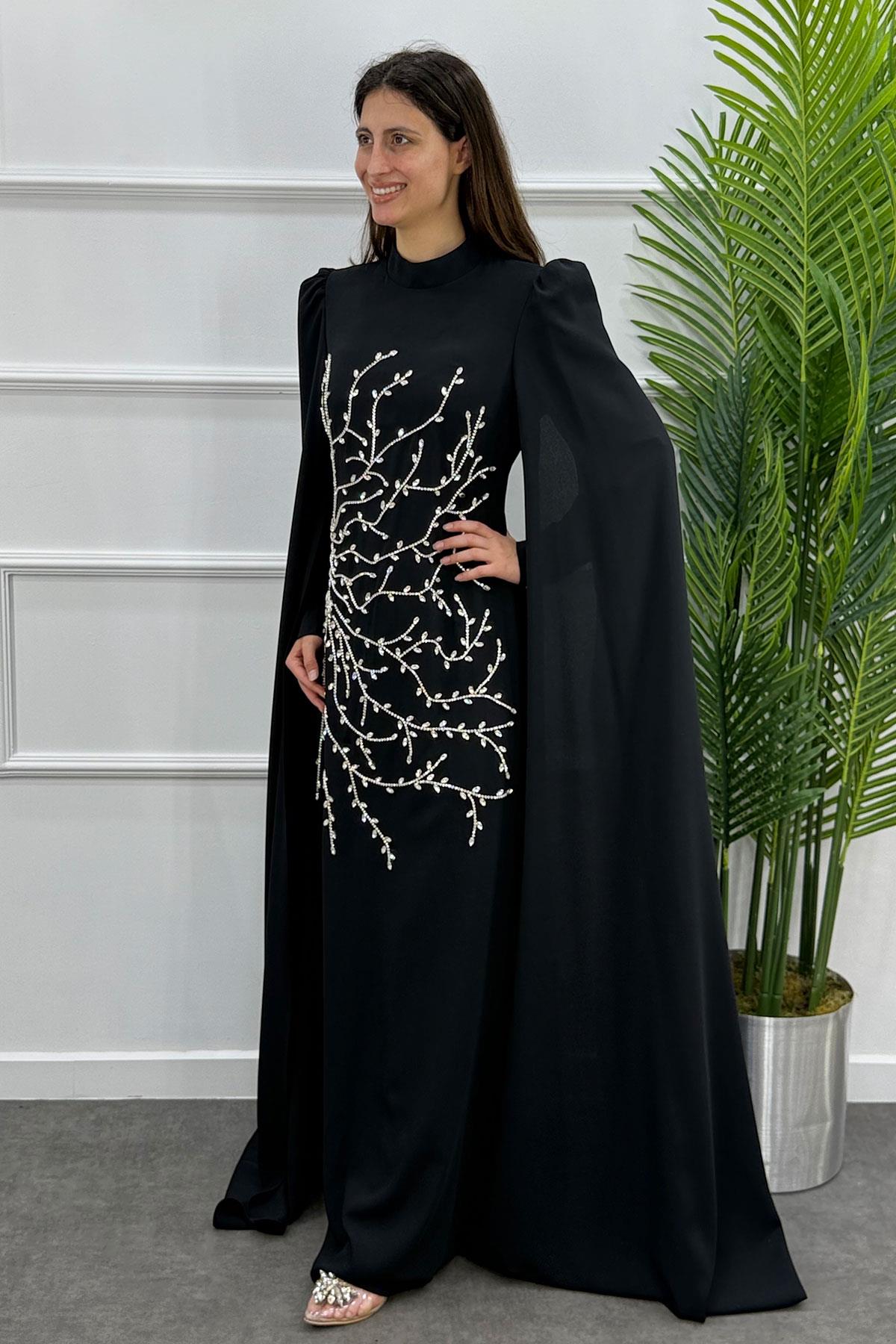 Hacer Tesettür Abiye - SİYAH