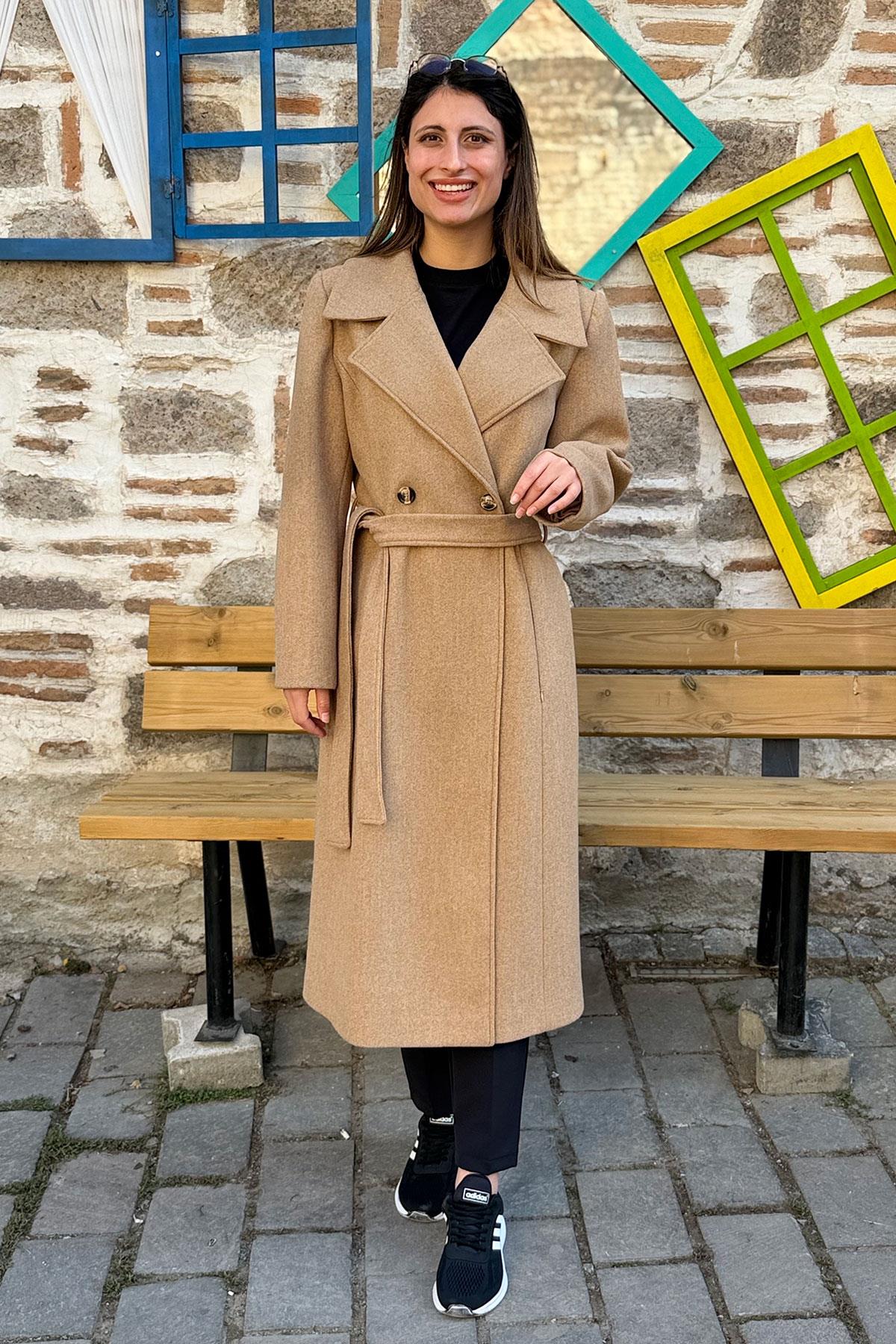 Two Buttons Double Breasted Collar Cashmere Coat - CAMEL