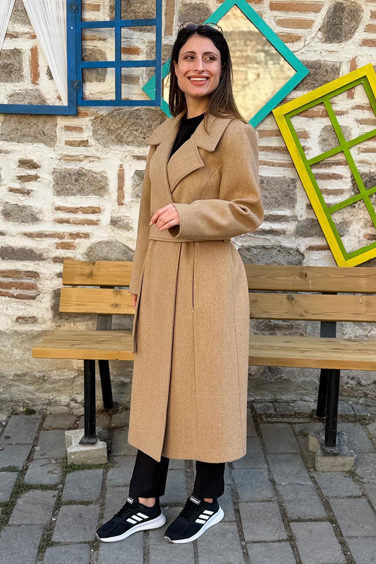 Two Buttons Double Breasted Collar Cashmere Coat - CAMEL