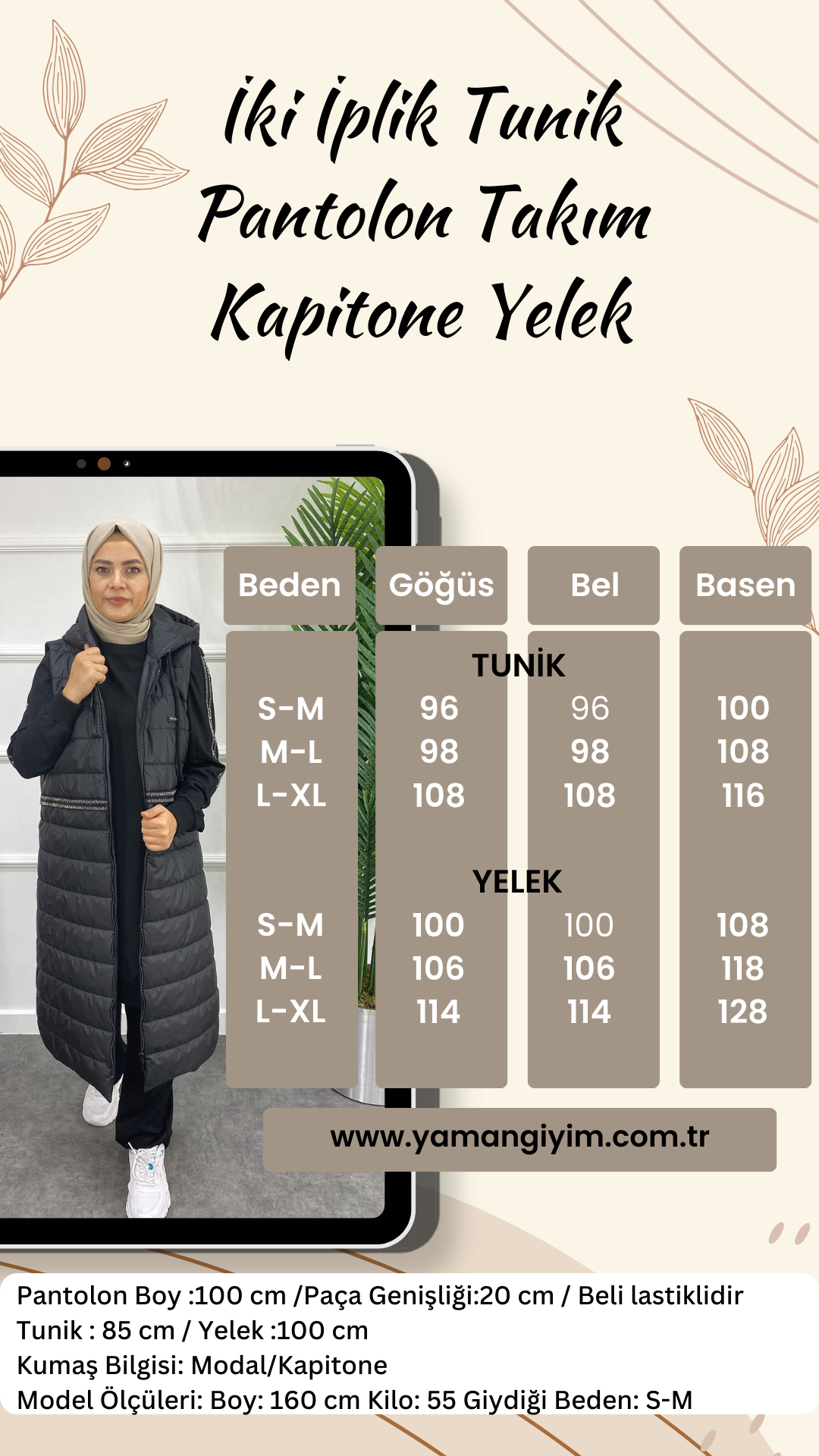 2490 PUREVA İKİ İPLİK TUNİK PANTOLON TAKIM KAPİTONE YELEK - Siyah