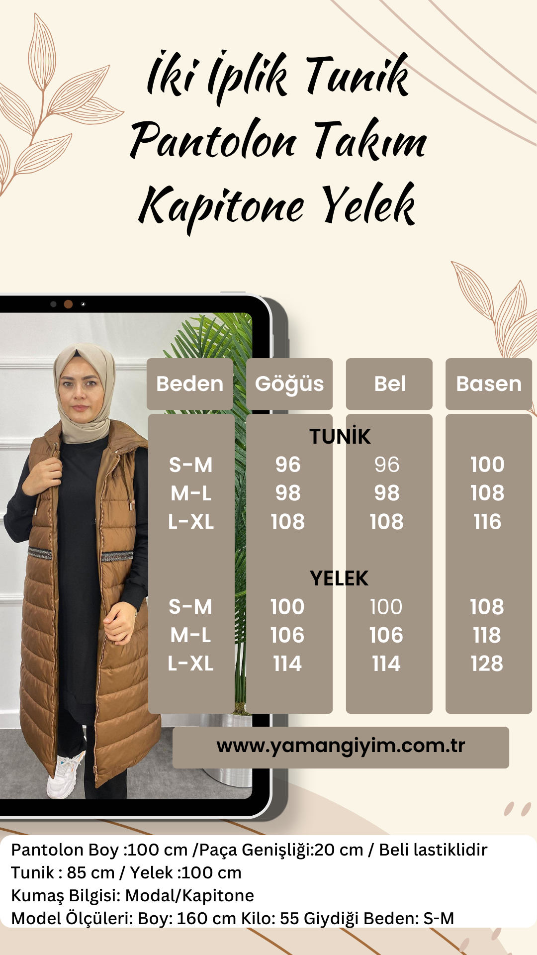İki İplik Tunik Pantolon TakımKapitone Yelek - TABA