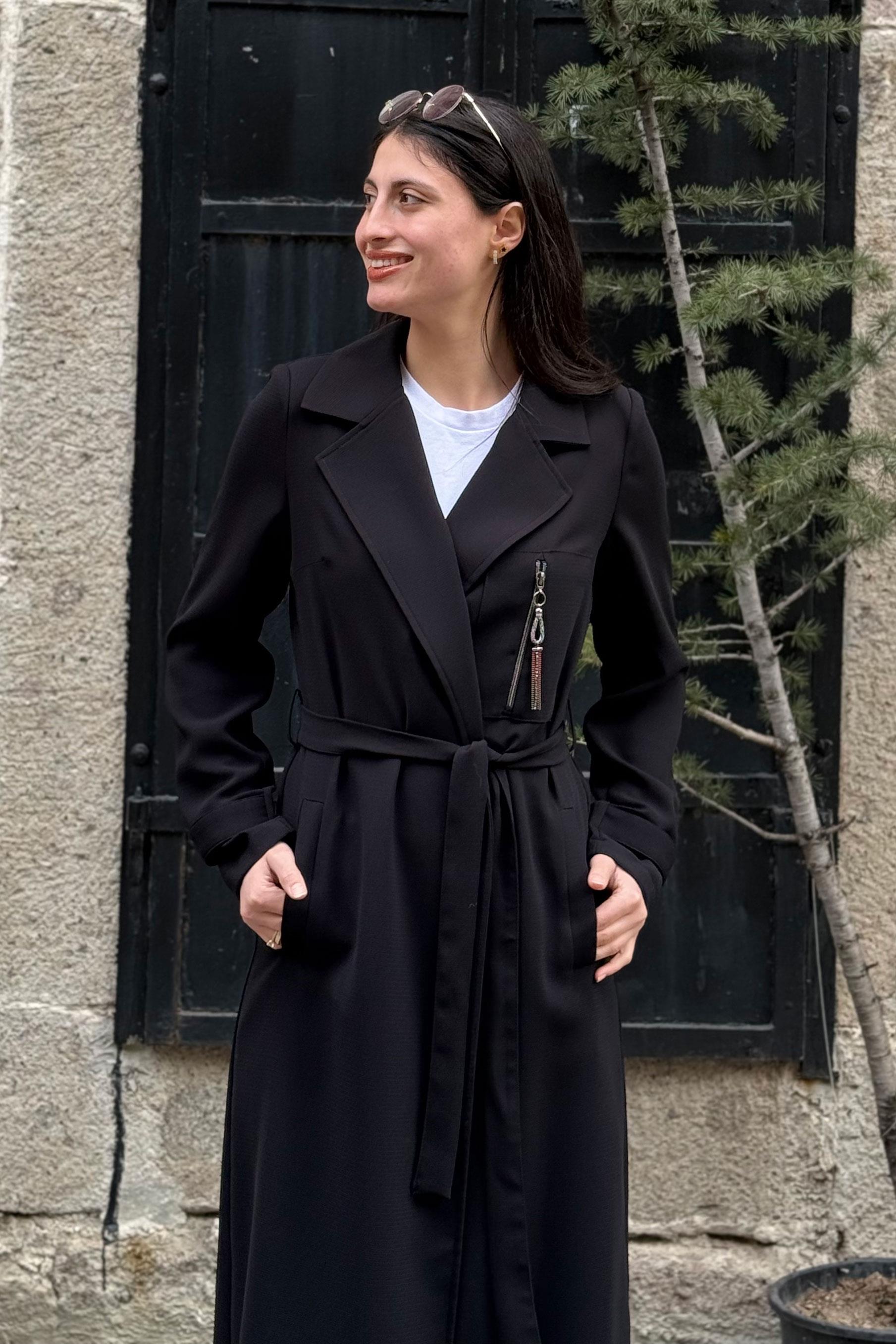 Kruvaze Yaka Belden Bağlamalı GiyÇık - SİYAH