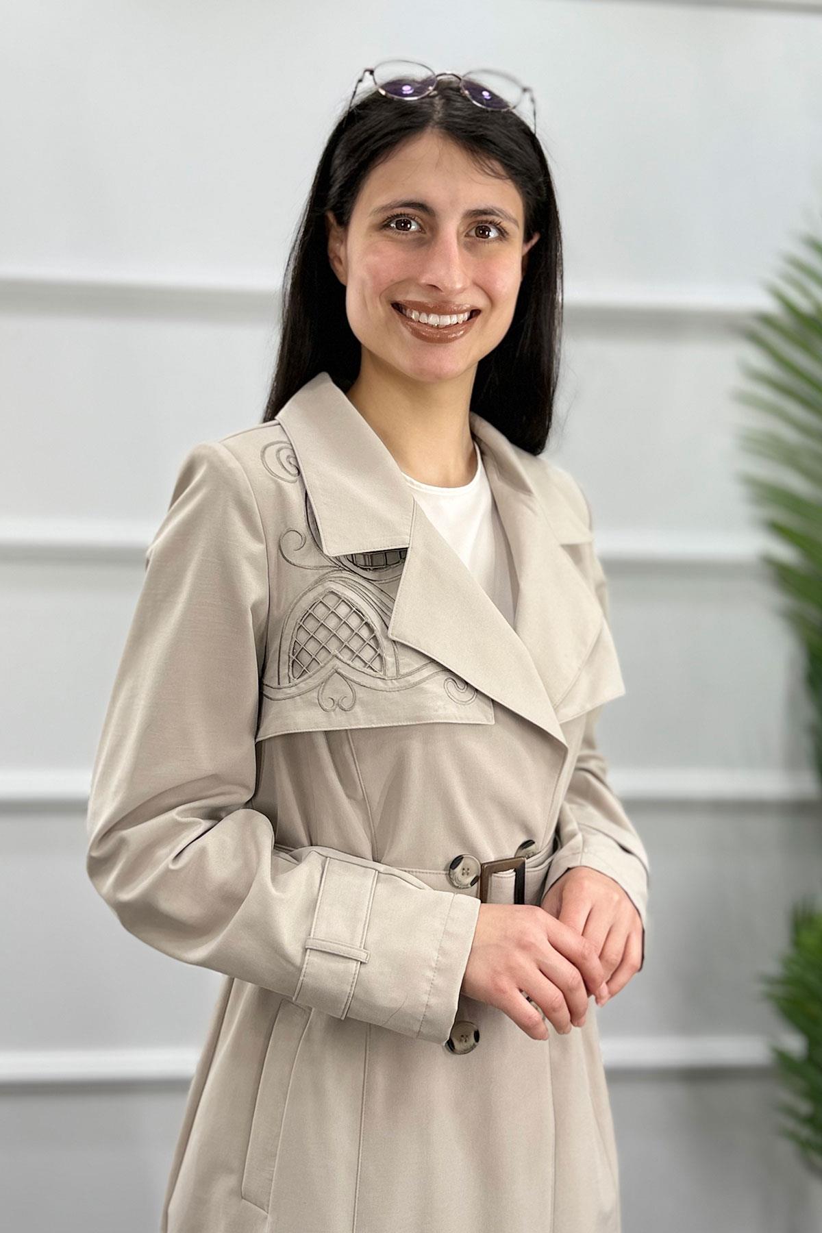 Lazer Yakma İşlemeli Trenç Kap - Taş