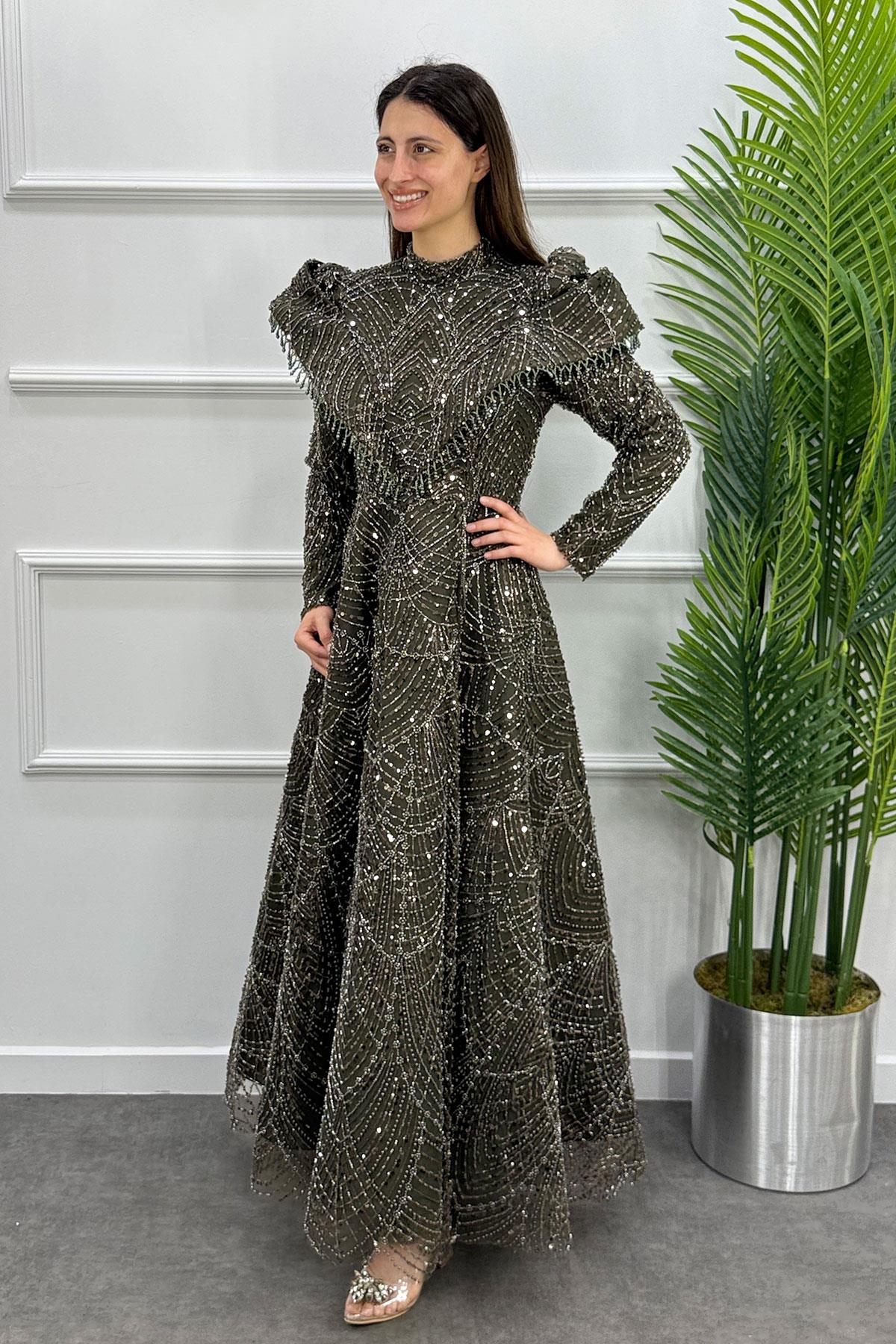 Lotus Tesettür Abiye - HAKİ