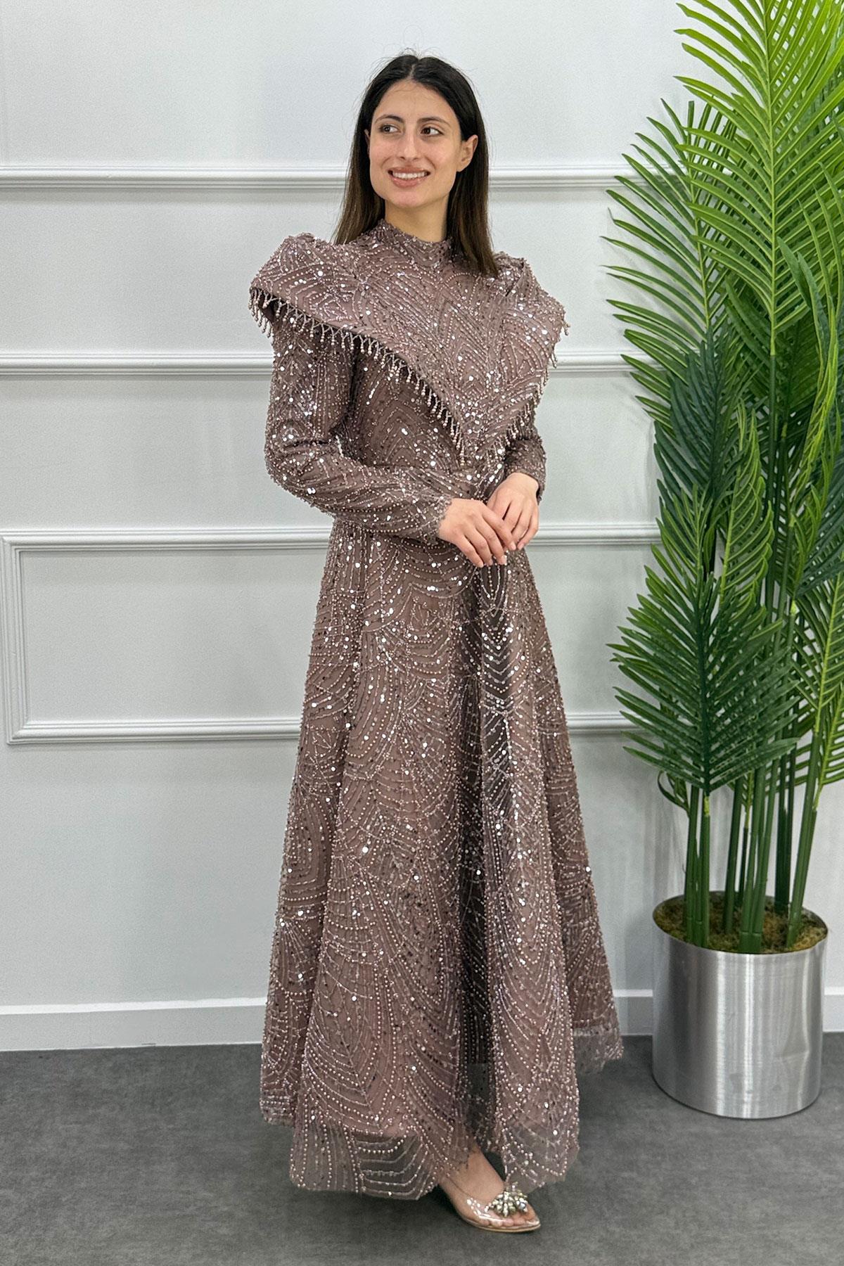 Lotus Tesettür Abiye - KAHVE