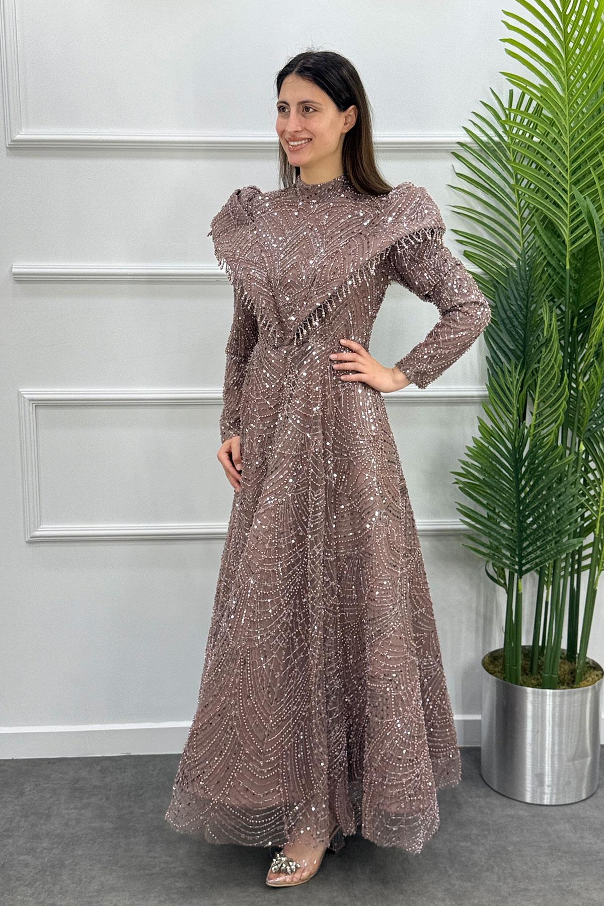 Lotus Tesettür Abiye - KAHVE