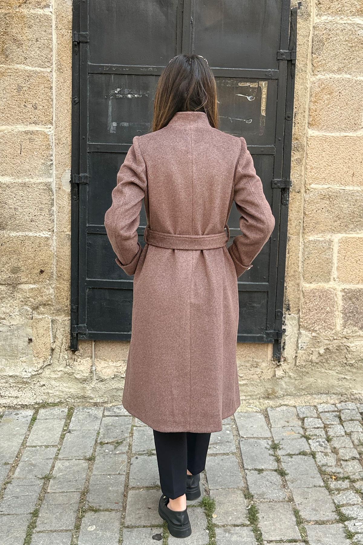 Manşet Düğmeli Kaşe Kaban - KAHVE