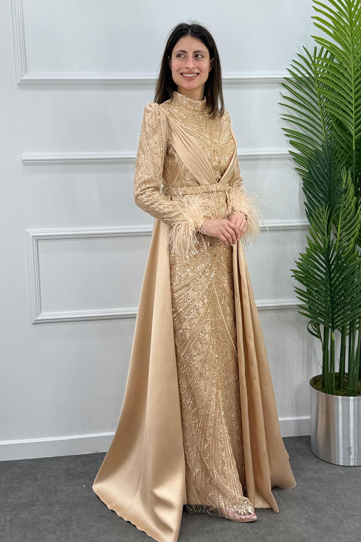 Okaliptüs Tesettür Abiye - GOLD