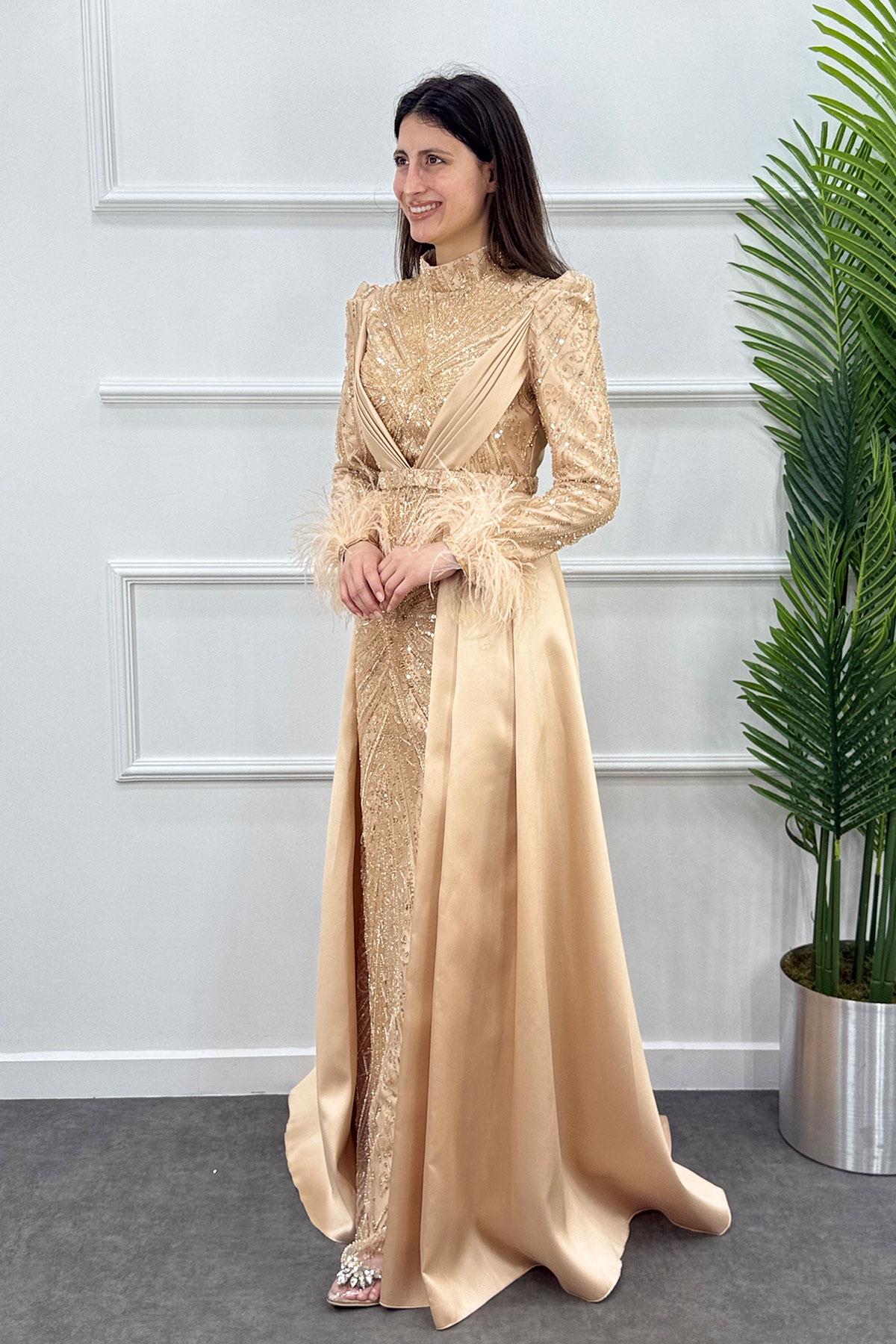 Okaliptüs Tesettür Abiye - GOLD