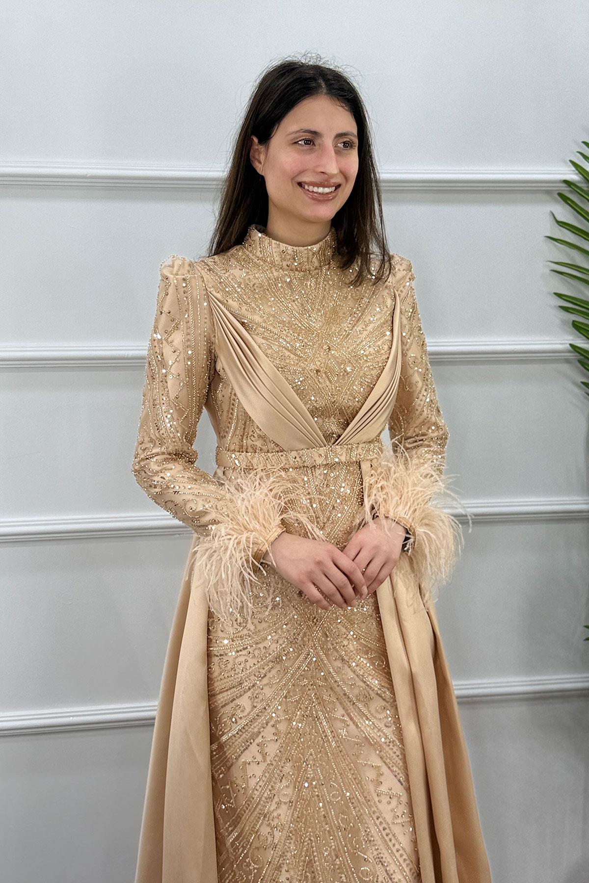 Okaliptüs Tesettür Abiye - GOLD