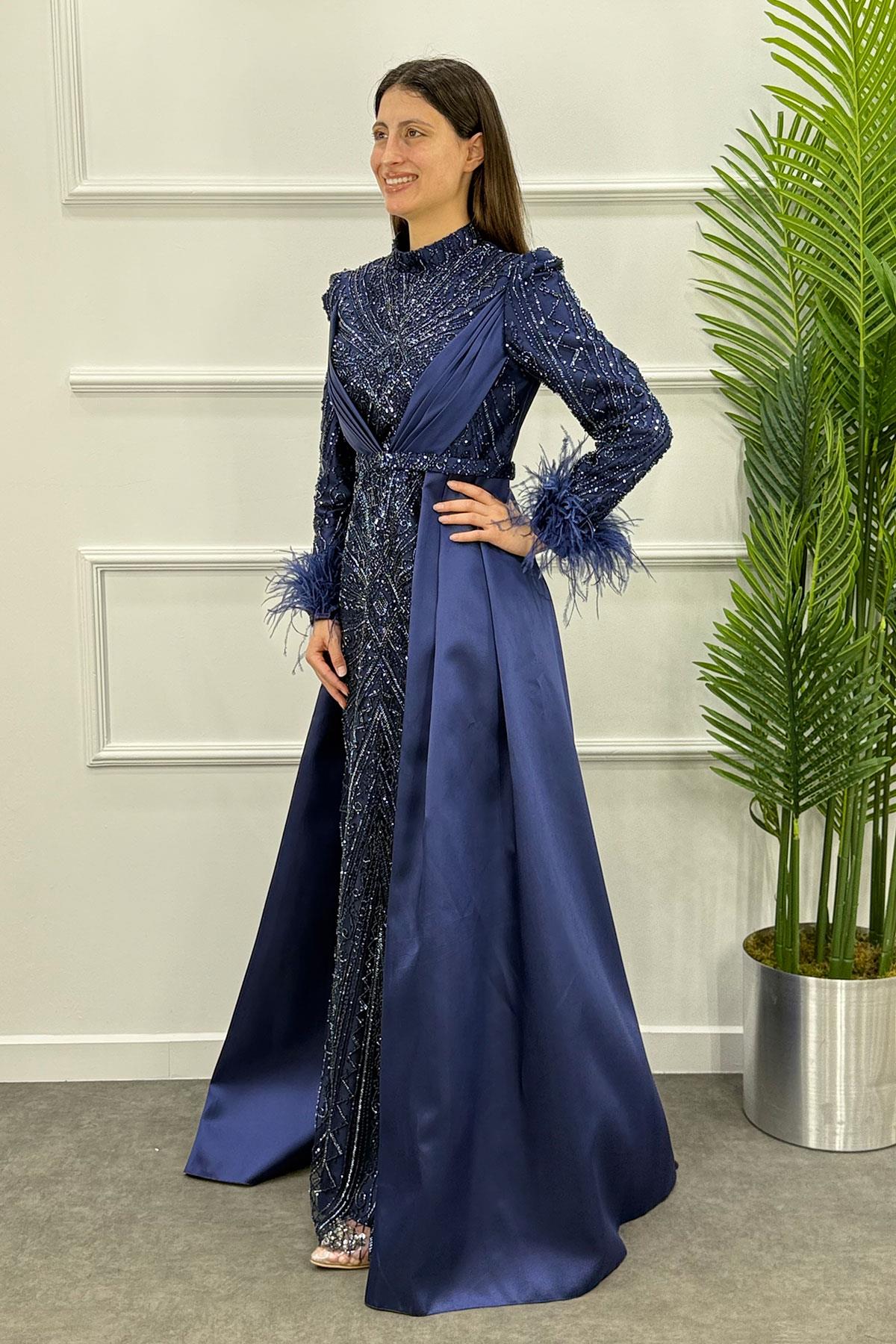 Okaliptüs Tesettür Abiye - LACİVERT