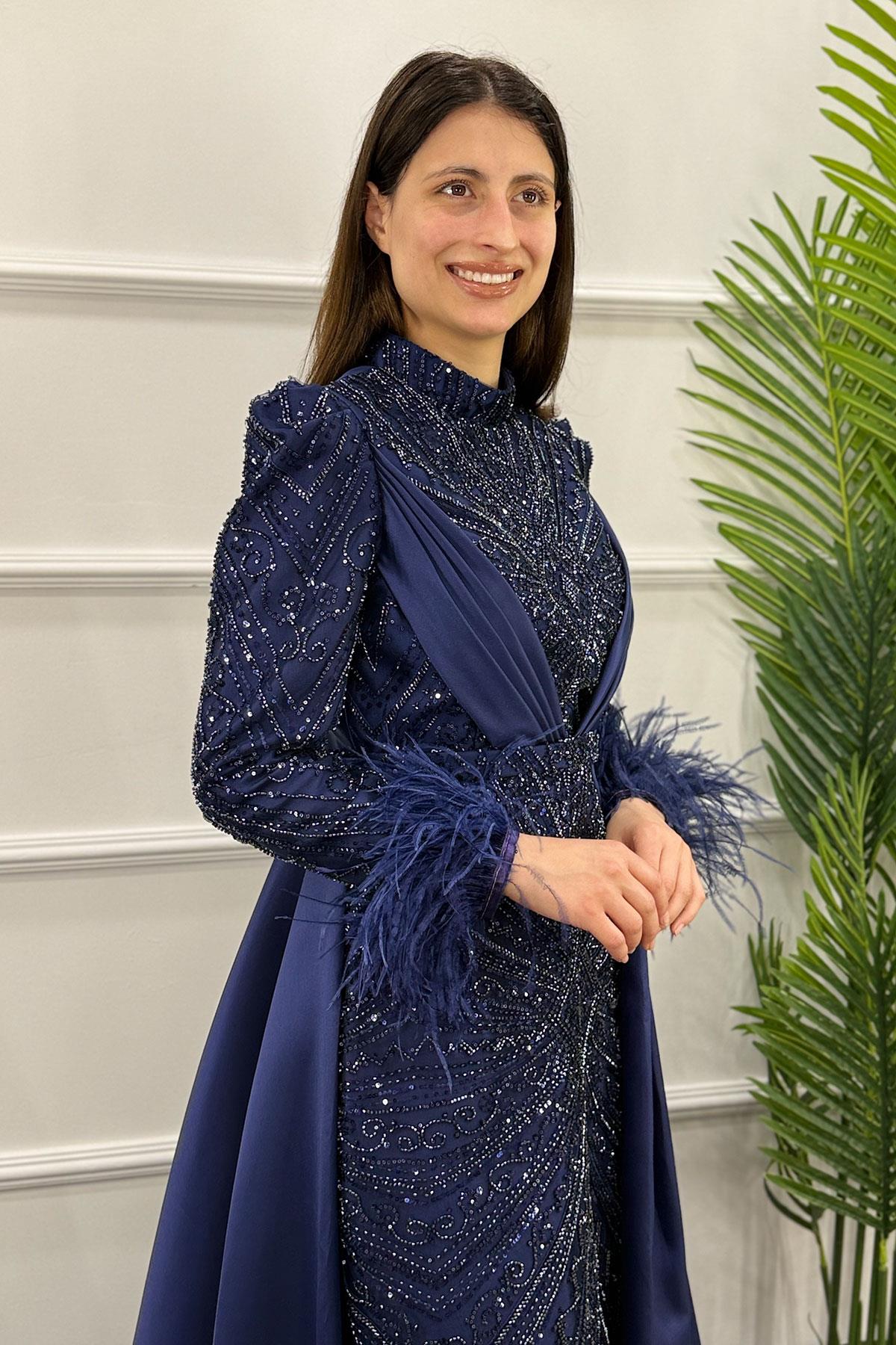 Okaliptüs Tesettür Abiye - LACİVERT