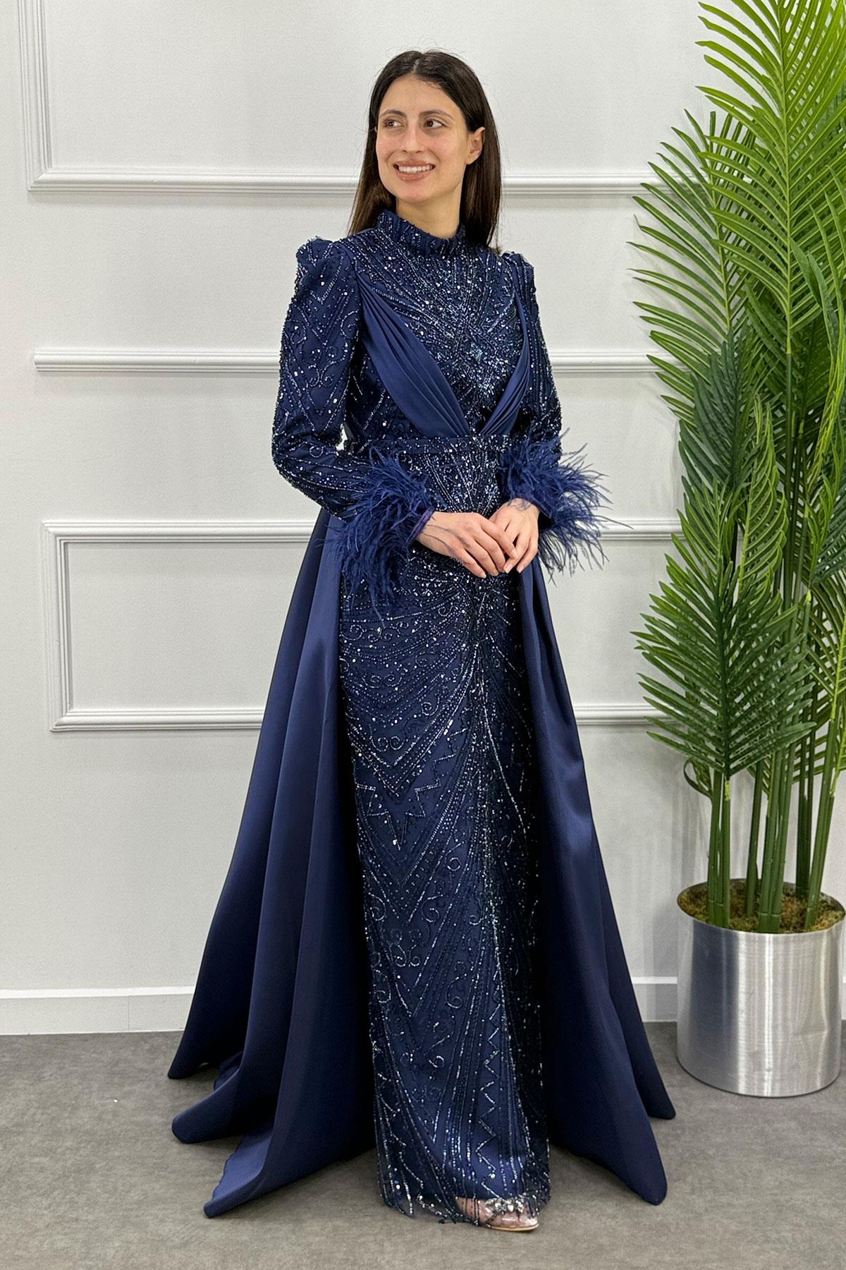 Okaliptüs Tesettür Abiye - LACİVERT