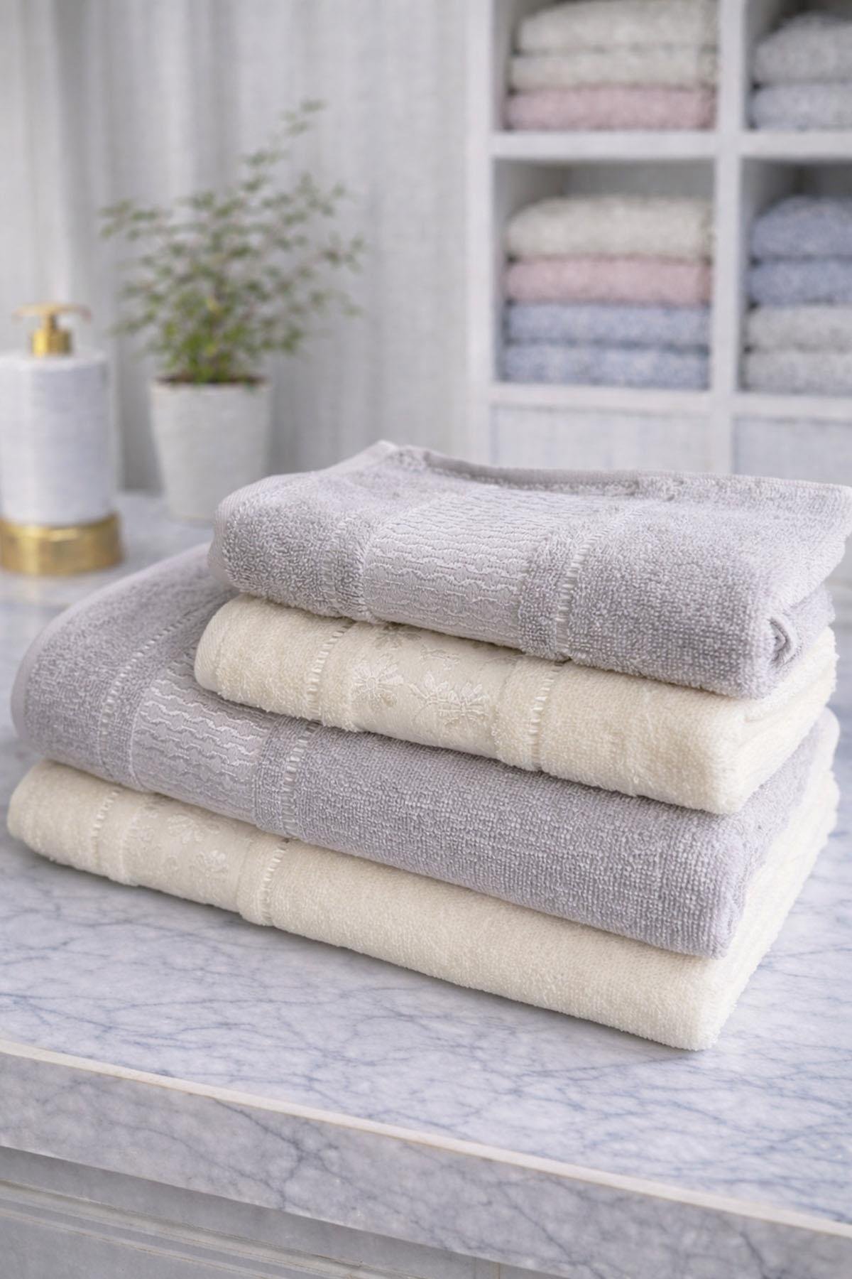 Özdilek Blossom Best Set (Hamam Takımı) Krem-Gri