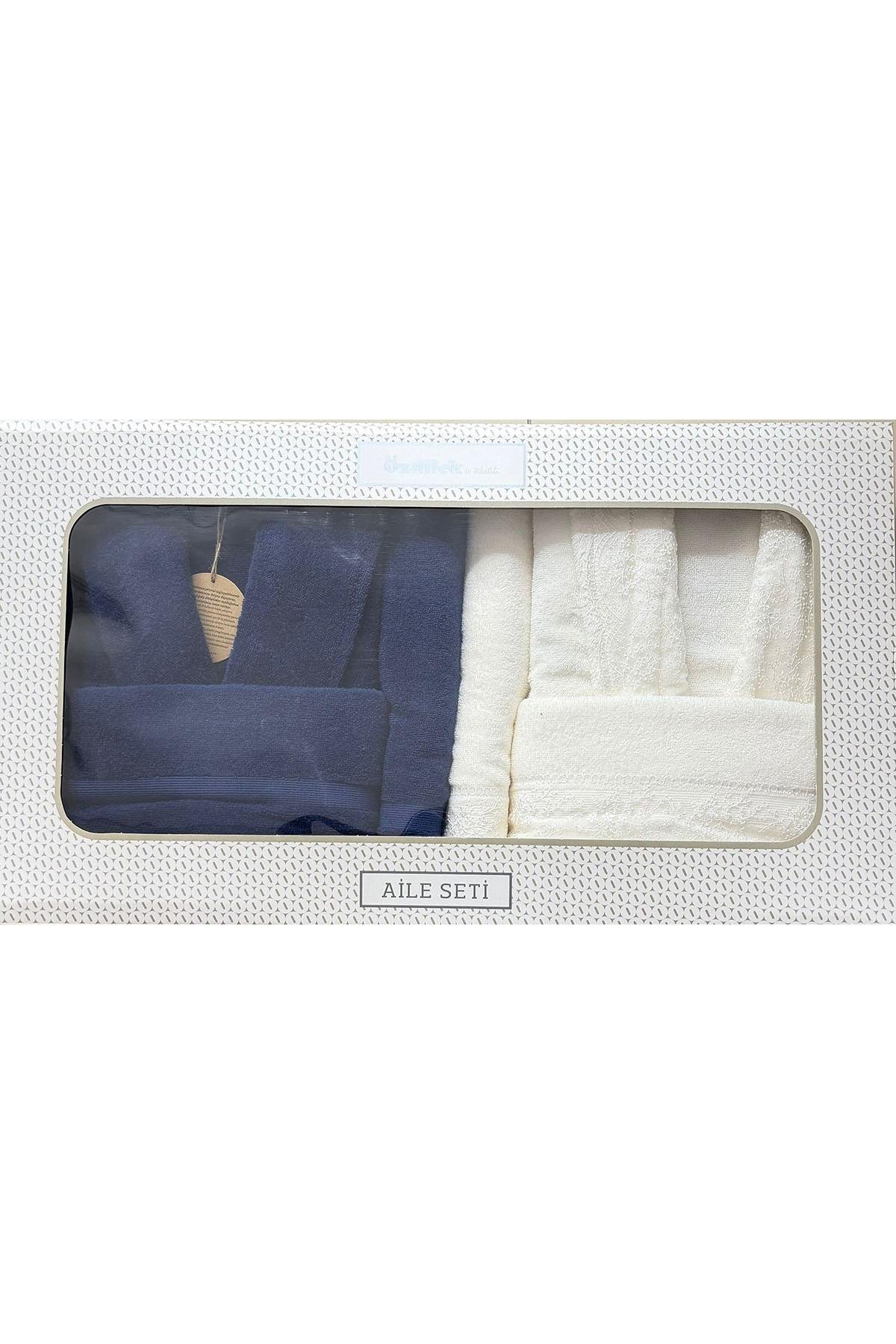 Özdilek Branch Aile Bornoz Seti Krem-Lacivert