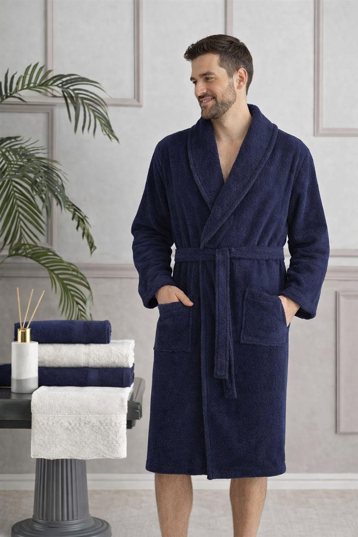 Özdilek Branch Aile Bornoz Seti Krem-Lacivert