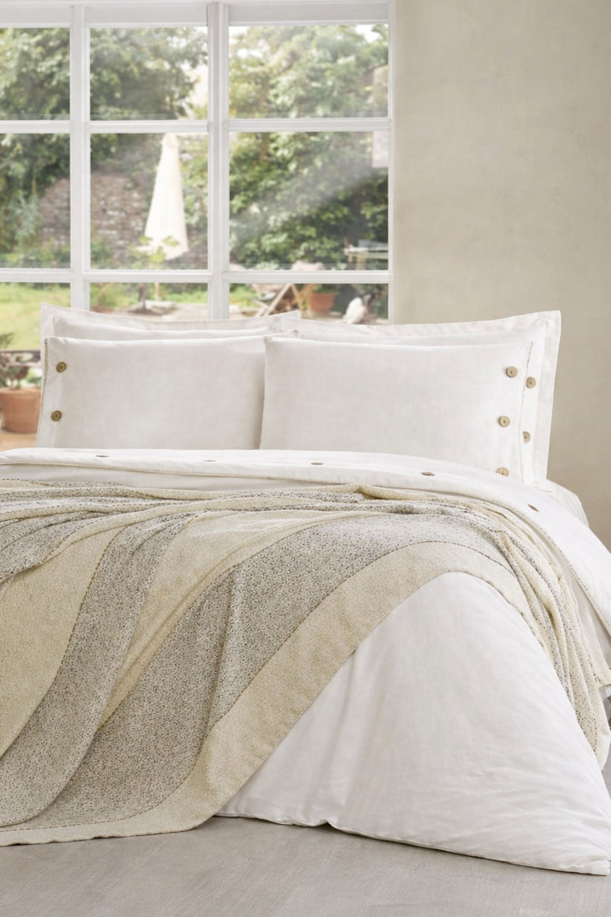 Özdilek Calais Pikeli Gelin Seti (7 Parça) - KREM