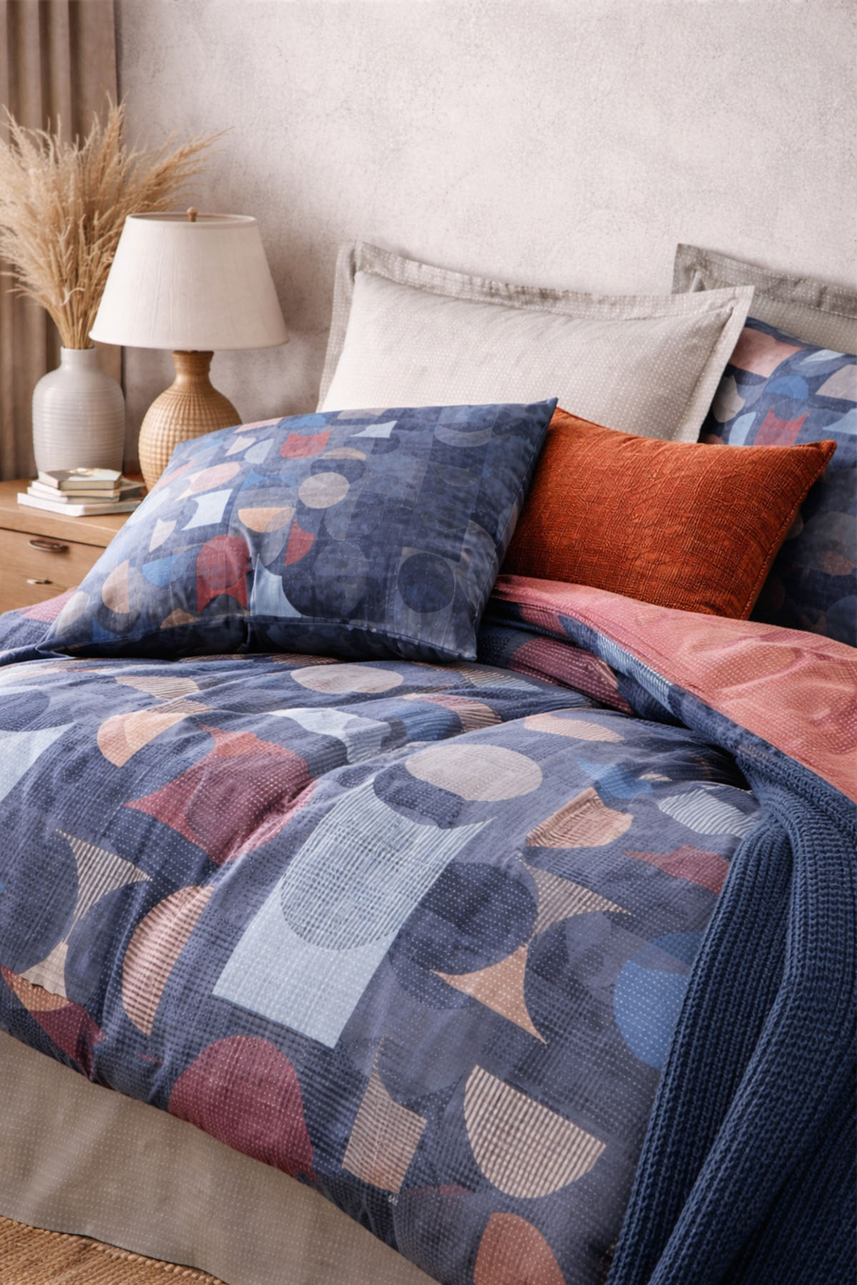 Özdilek Colored Shape Çift Kişilik Soft Life Saten Nevresim Takımı - LACİVERT