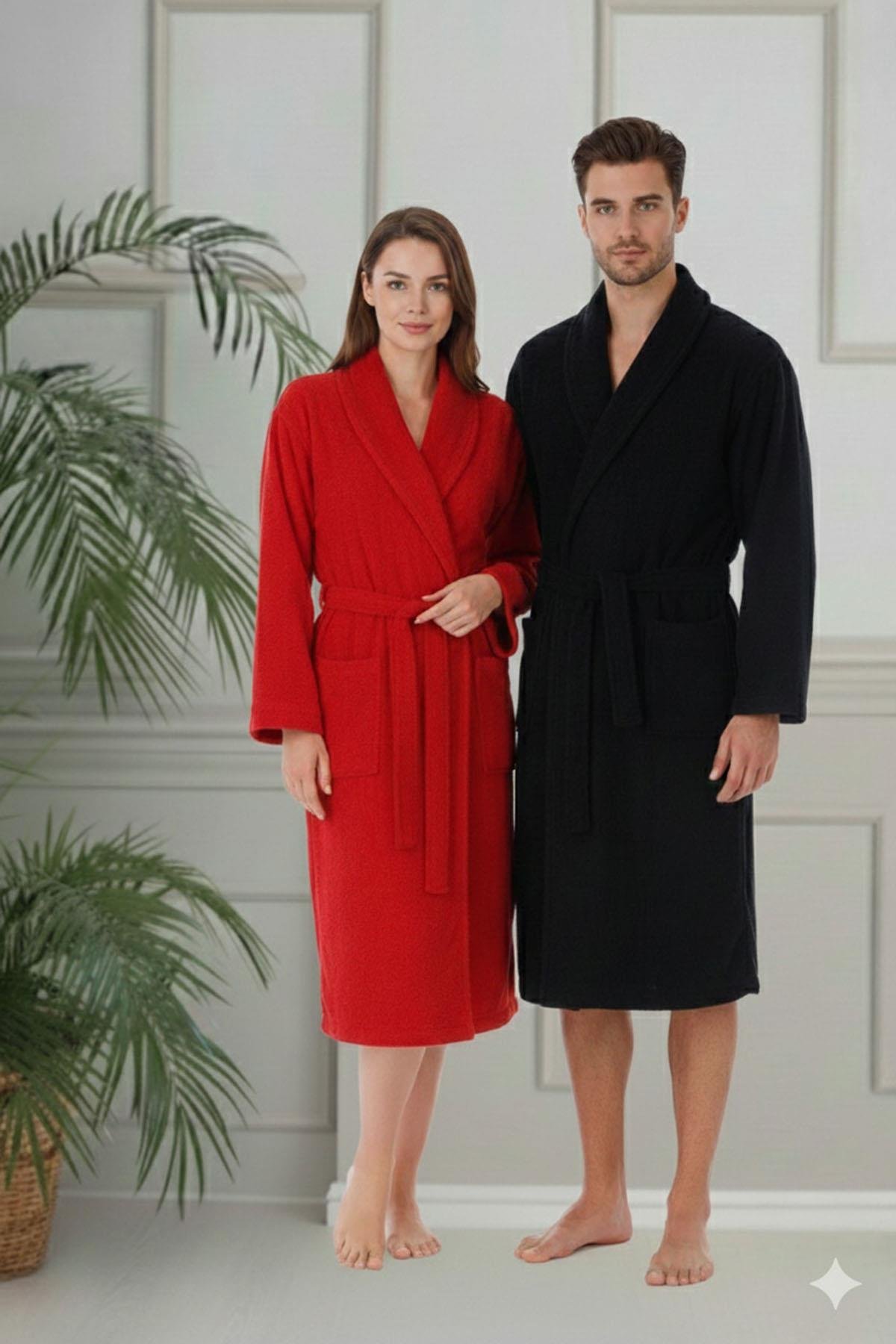 Özdilek Colourist Aile Bornoz Seti Siyah-Kırmızı