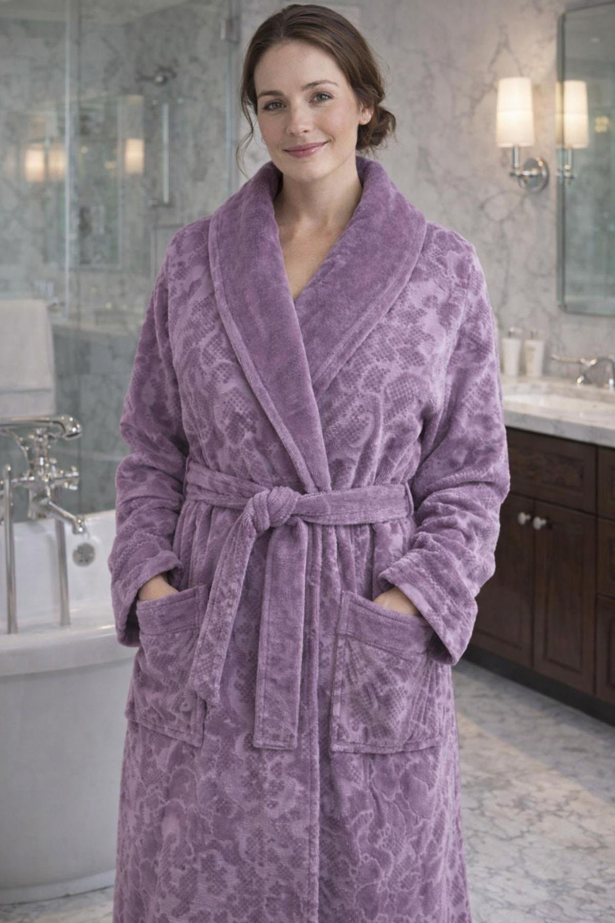 Özdilek Curve Aile Bornoz Seti Mürdüm-Krem