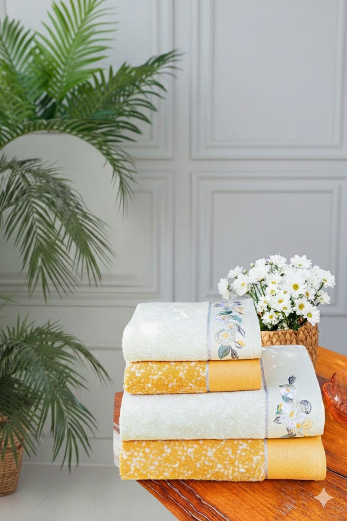 Özdilek Daffodil Aile Bornoz Seti-Yeşil-Hardal