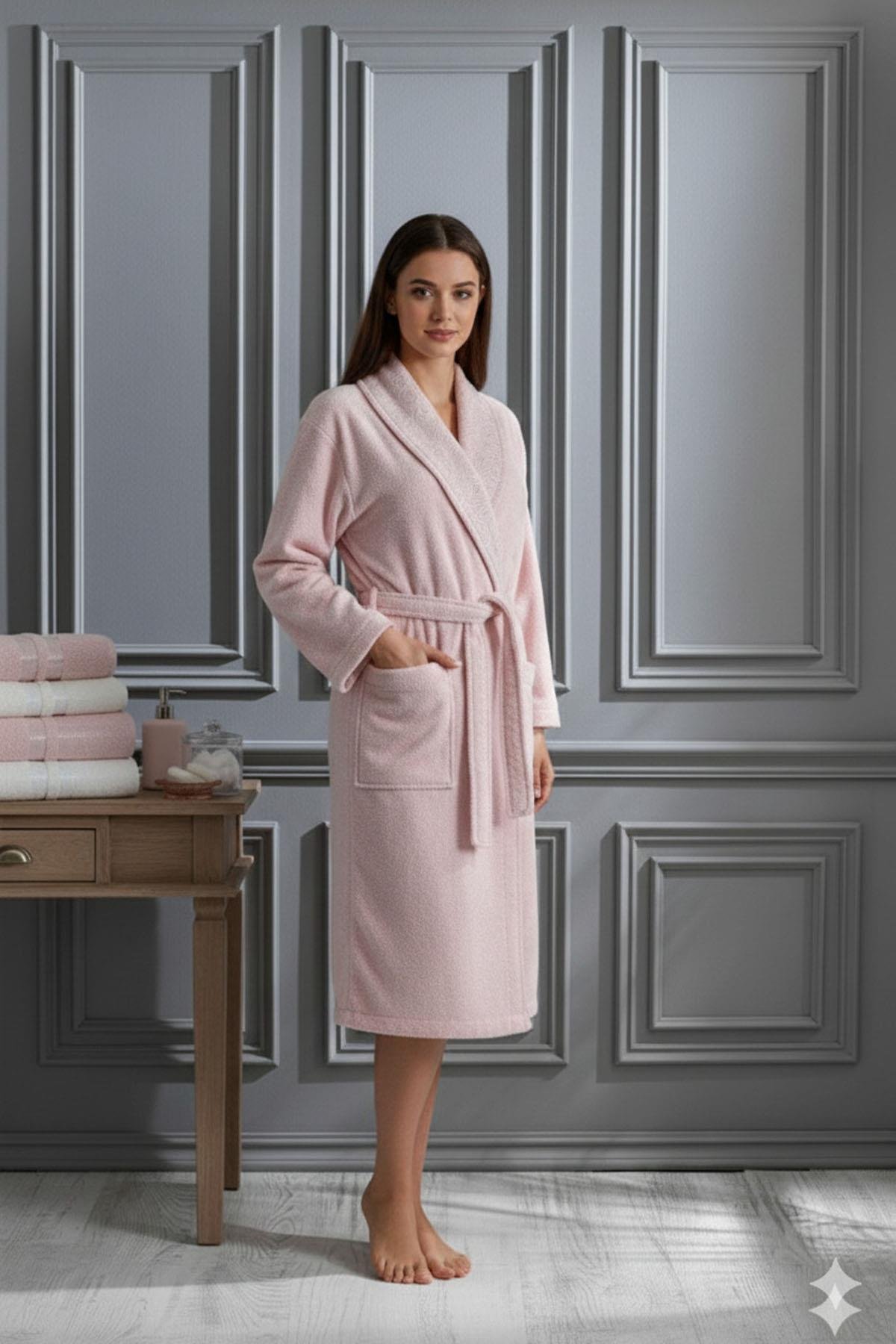 Özdilek Dory Aile Bornoz Seti Pudra-Krem