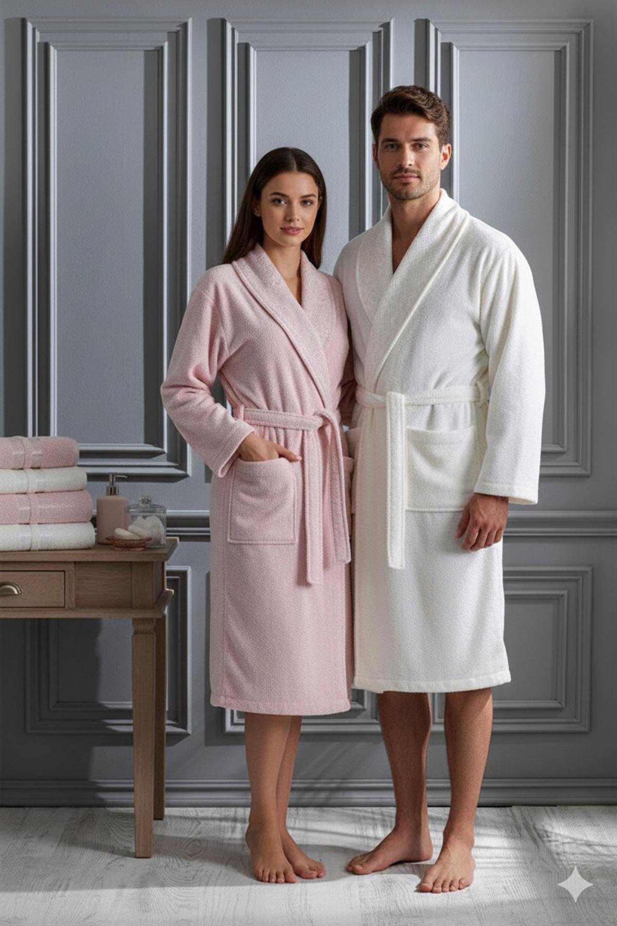 Özdilek Dory Aile Bornoz Seti Pudra-Krem