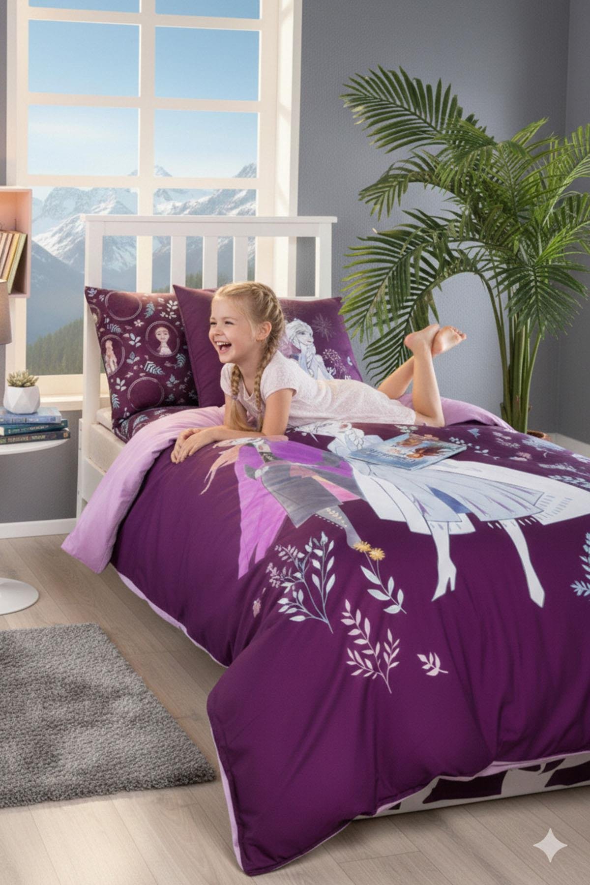 Özdilek Frozen Natural Disney Lisanslı Lastikli Fitted Çarşaf Çocuk Nevresim Takımı Tek Kişilik - LİLA